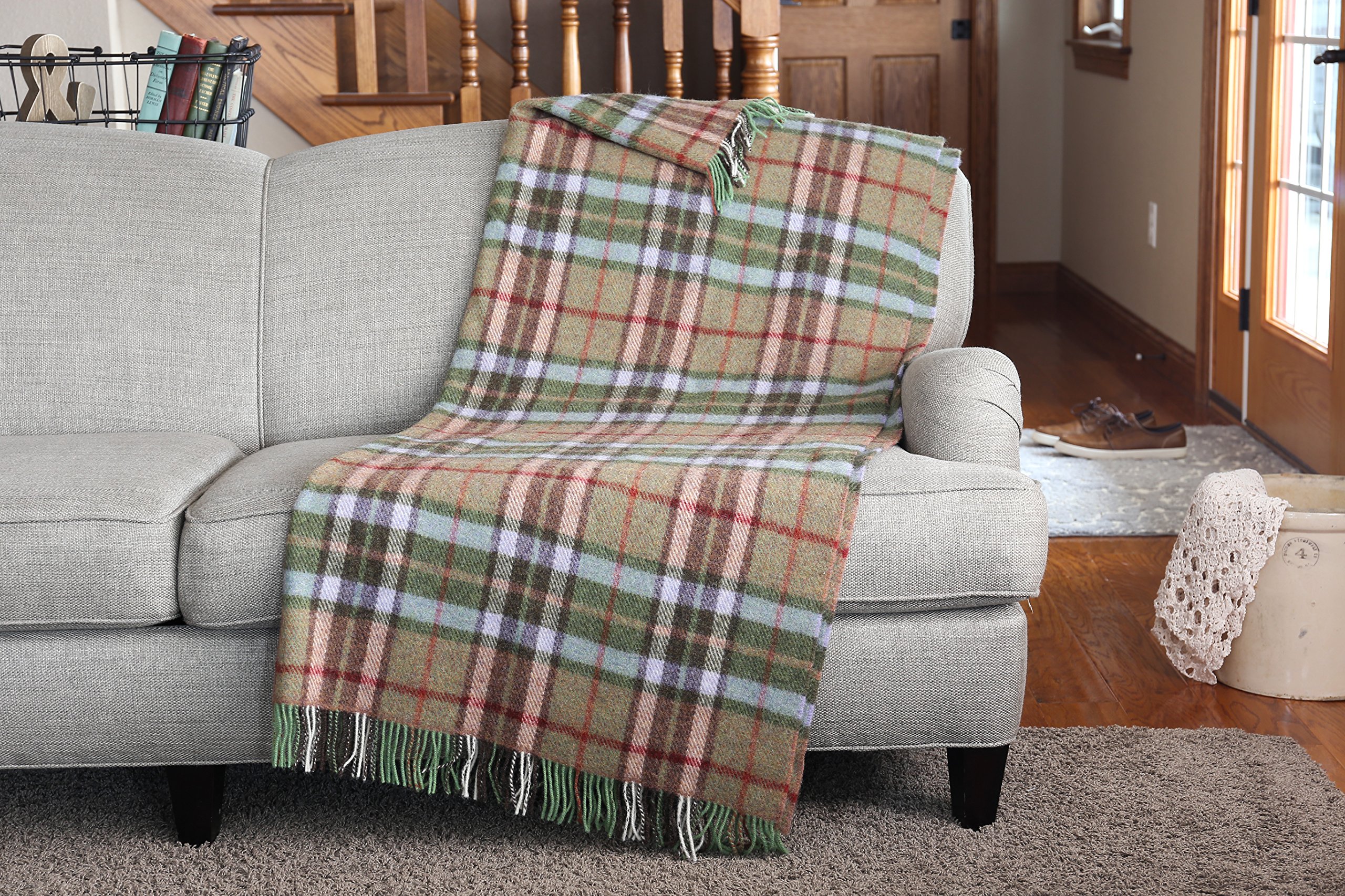 Authentic Irish 100% Wool Throw Blanket - Traditional Plaid Print, Ultra Soft & Warm Heirloom Quality Lambswool - Imported from Ireland - 54