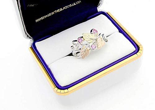 12k Green & Rose Black Hills Gold Rhodium-Plated Sterling Silver Synthetic Rose Zircon October Birthstone Ring | Elegant Gift for Anniversary, Birthday & Special Occasions