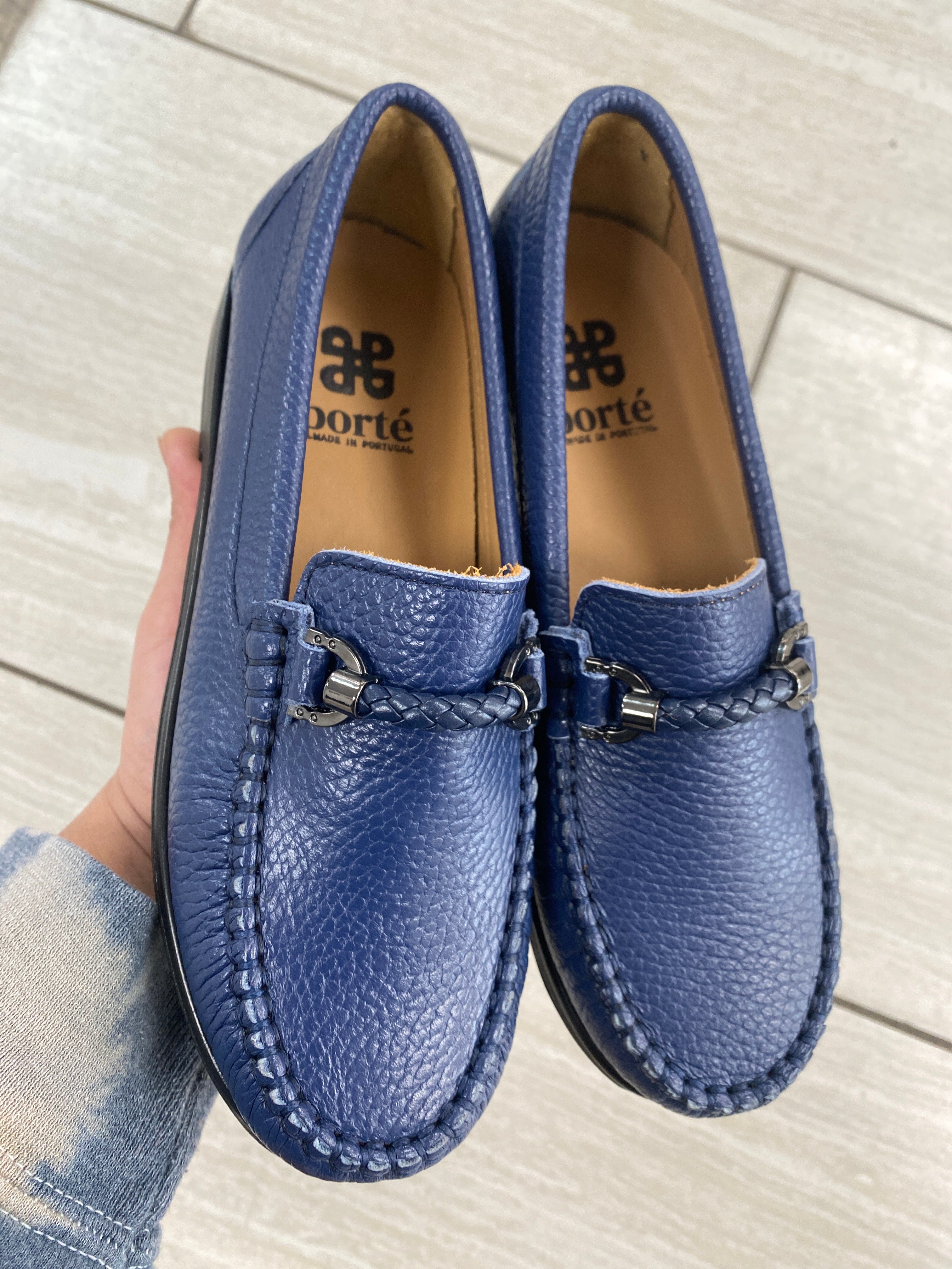 Porte Navy Pebbled Penny Loafers for Men - Classic Slip-On Dress Shoes with Buckle Detail - Perfect for Business, Office & Formal Occasions