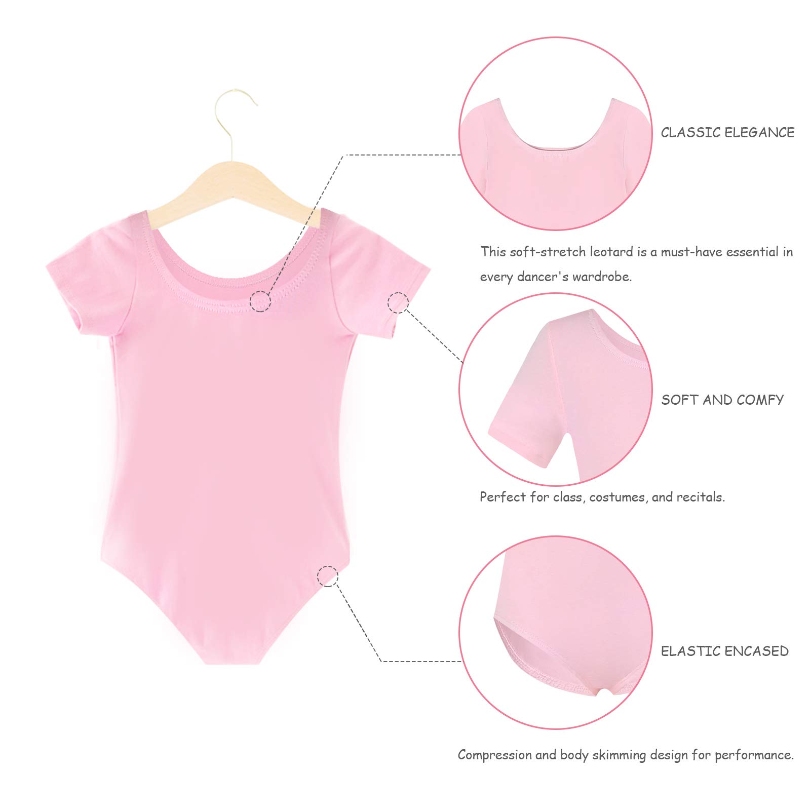 Phineein Girls Short Sleeve Team Basic Leotards for Kids - Perfect for Gymnastics, Dance Practice & Performance Costumes