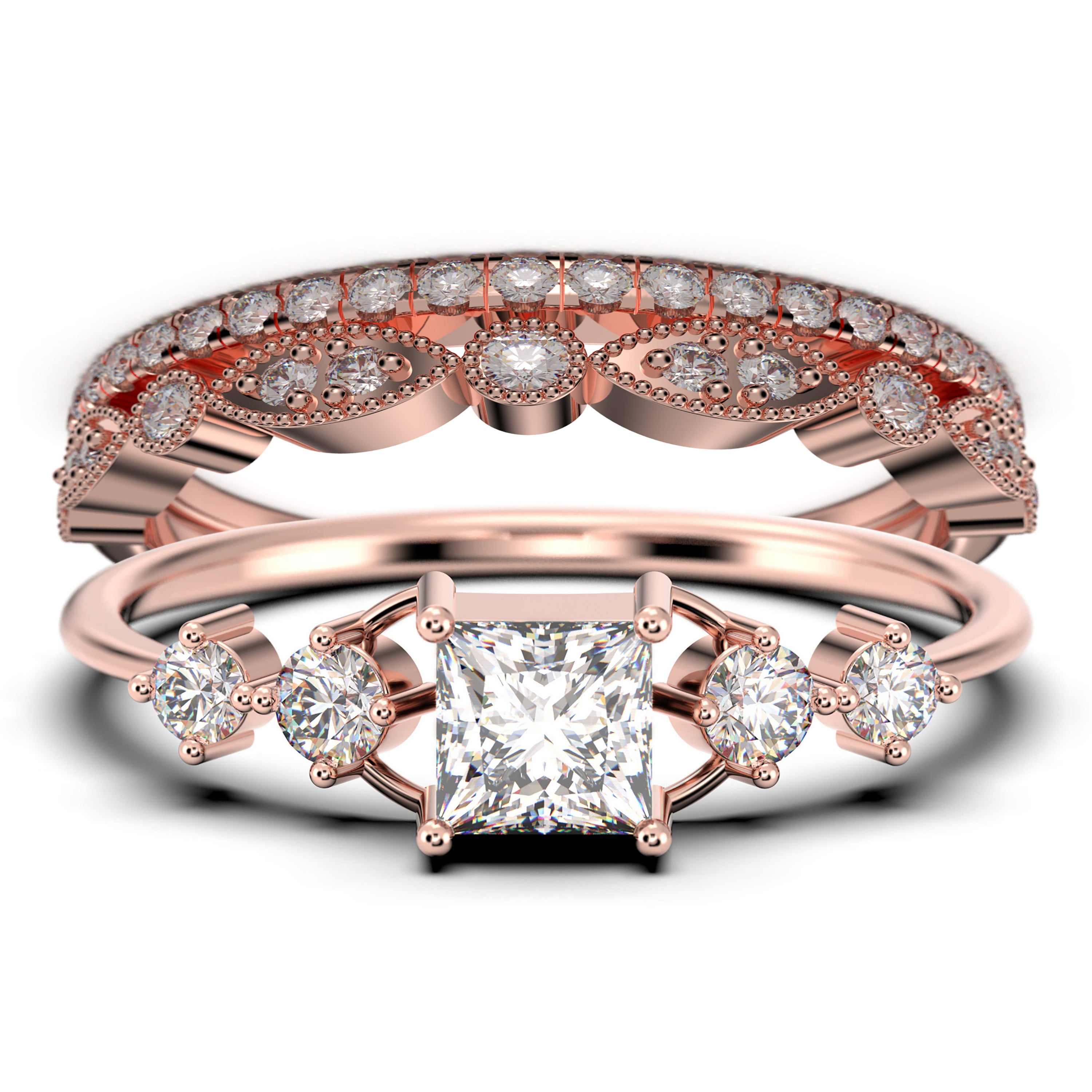 1.75 Carat Princess Cut Moissanite Engagement Ring Set - 925 Sterling Silver with 18k White Gold Plating - Minimalist Anniversary & Wedding Band Trio - Perfect for Proposals, Vows Renewal & Special Occasions