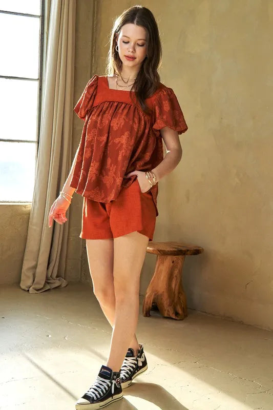 Square Neck Puff Sleeve Blouse for Women - Elegant Flowy Top with Ruffle Details for Office, Date Night & Spring Outfits