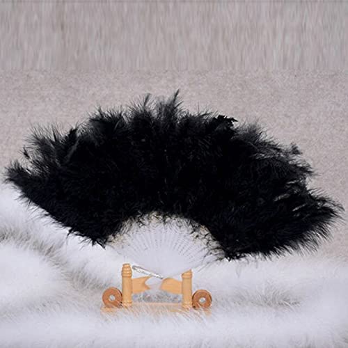 Elegant Black Large Feather Folding Hand Fan - Wedding, Showgirl Dance, Party Decor & Gift Accessories | Perfect for Bridal Showers, Burlesque Performances & Themed Events