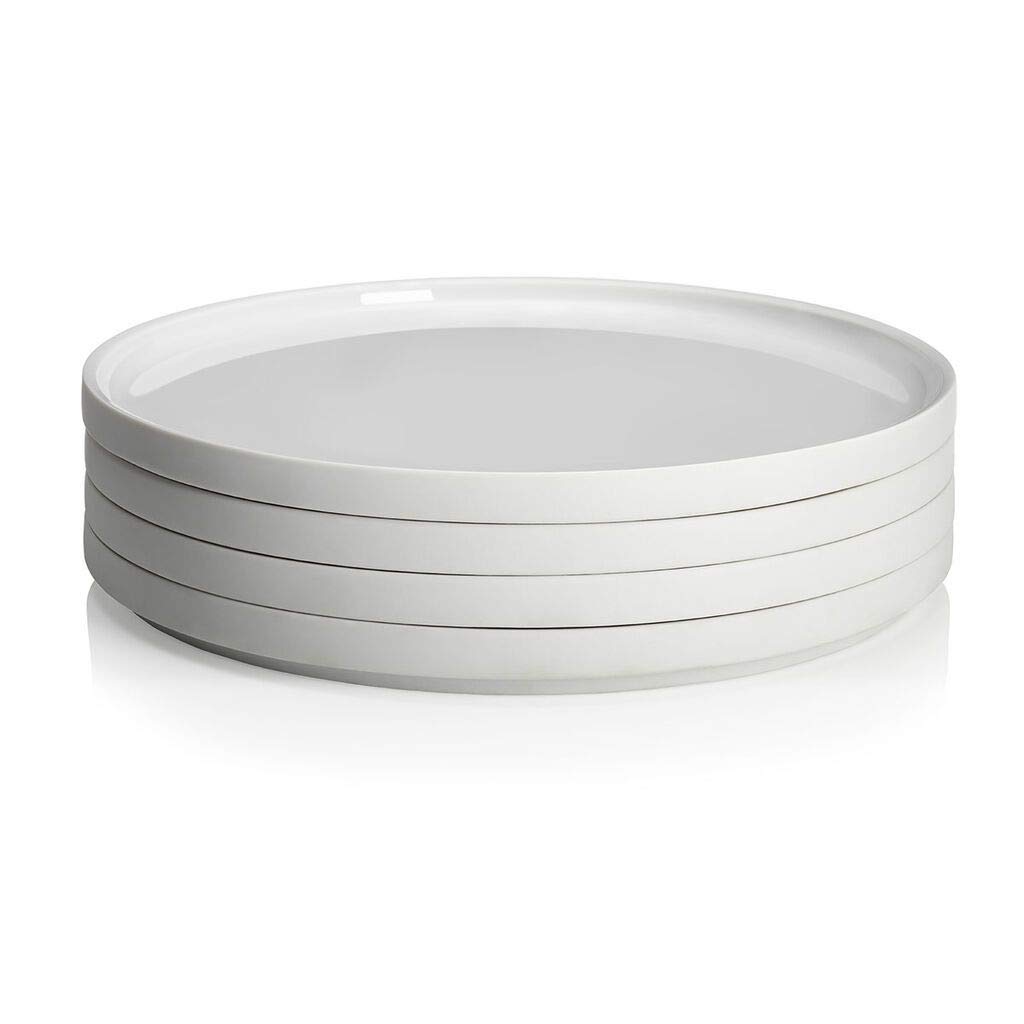 Luxury French Porcelain Dinner Plates - L'Econome by Starck 4-Piece Set - Elegant White Large Plates for Fine Dining & Entertaining