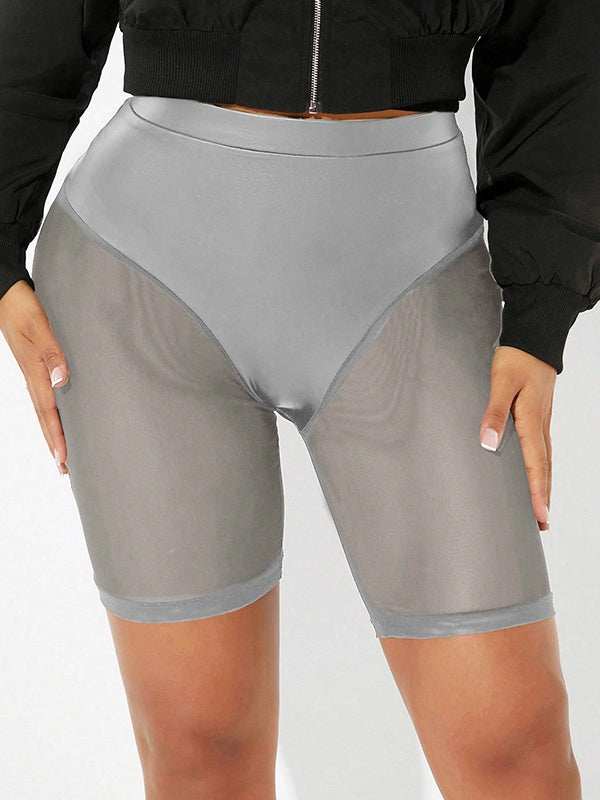 ZASUWA Women's Sexy Sheer Mesh Faux Leather High Waist Butt Lifting Shorts - Perfect for Night Out, Club Wear & Body Shaping