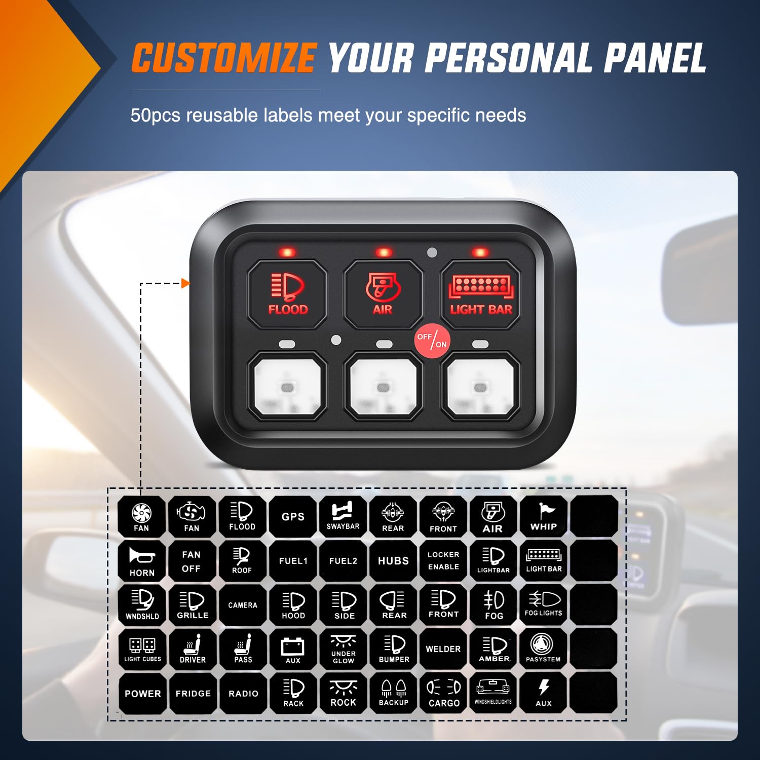 6 Gang Multifunction Rocker Switch Panel System for Marine, RV, Truck & Off-Road Vehicles - Waterproof & Durable Control Panel with LED Indicators