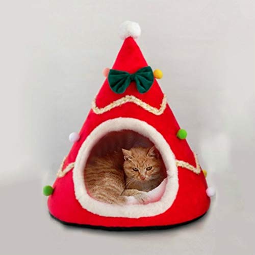 TNJ 3D Sponge Christmas Hat Pet Bed - Medium 45x55cm Warm Cozy Nest for Dogs & Cats - Perfect Holiday Gift & Winter Comfort for Small Pets