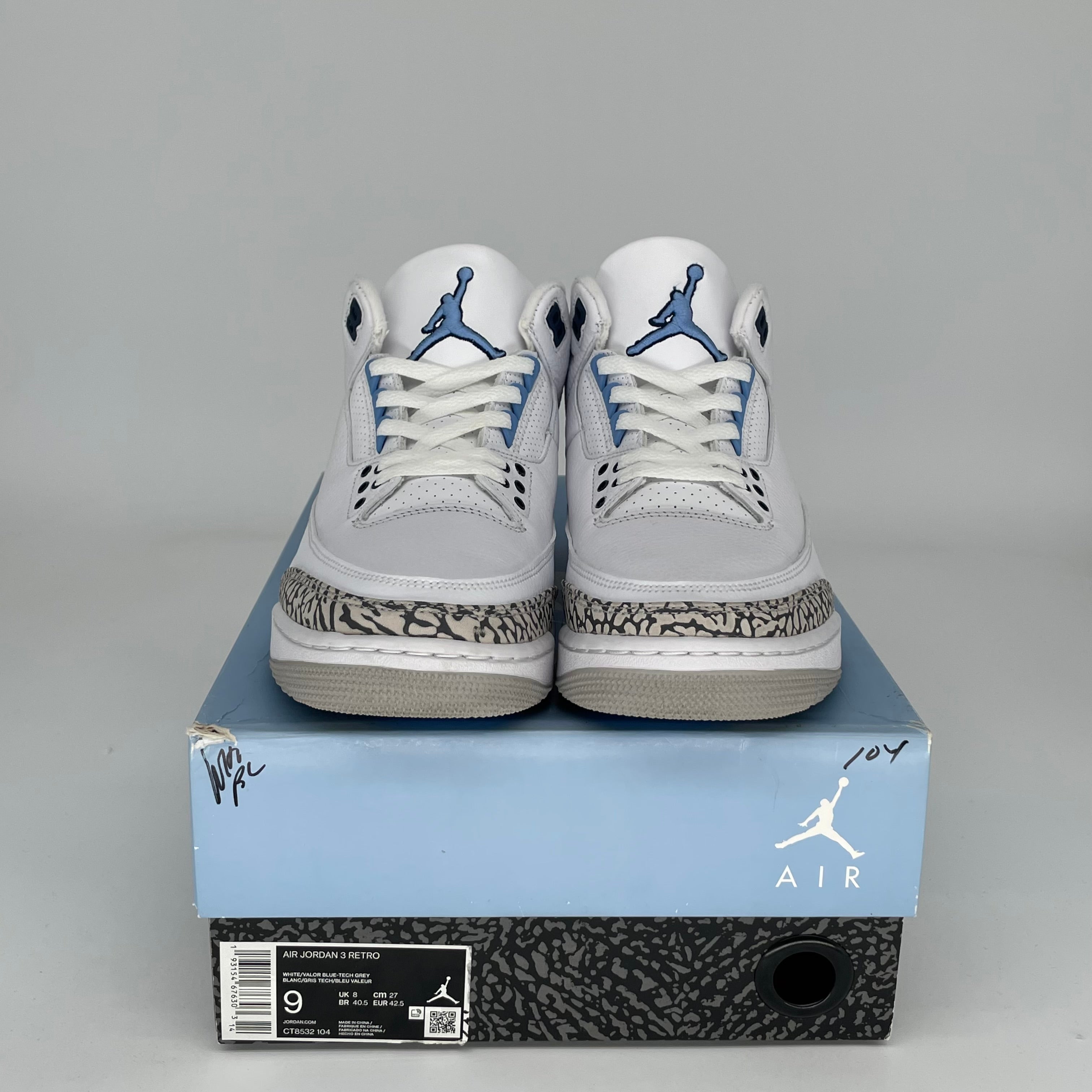 Original Air Jordan 3 Retro 'UNC' Men's Basketball Shoes - Size 9 (CT8532-104) - Authentic Sneakers for Sports, Casual Wear & Sneakerhead Collections