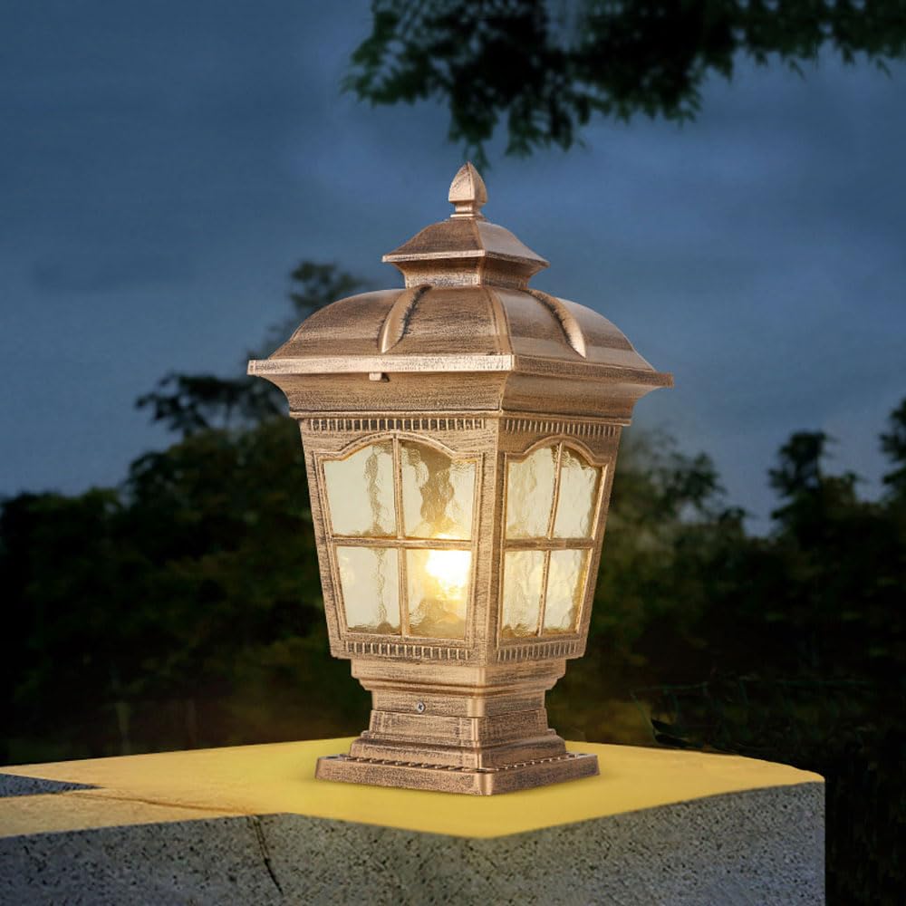 Outdoor Column Lights - Waterproof & Rustproof Aluminum Post Lamp with E26 Base & Glass Shade for Garage, Pavilion, Courtyard Lighting | Perfect for Pathway, Garden, Patio, and Driveway Illumination