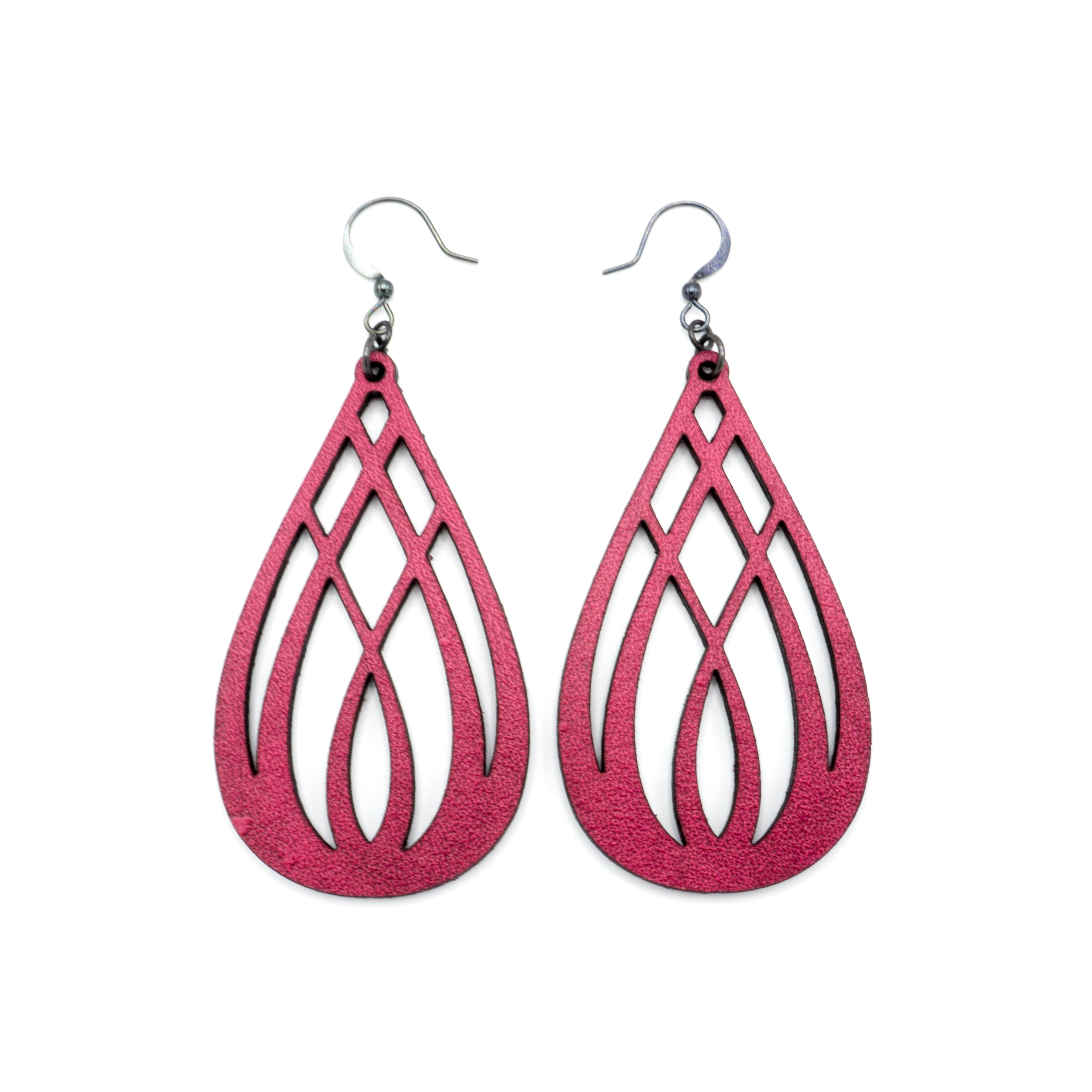 Fuchsia Leather Earrings for Women | Handmade Drop 07 [L] | Boho Chic Accessories for Parties, Weddings & Everyday Wear