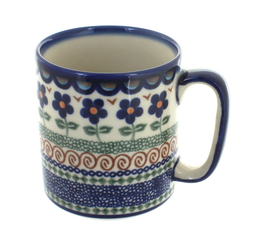 Handmade Blue Rose Polish Pottery Aztec Flower Coffee Mug - 12oz Ceramic Tea Cup with Unique Design, Perfect for Home, Office & Gift Giving
