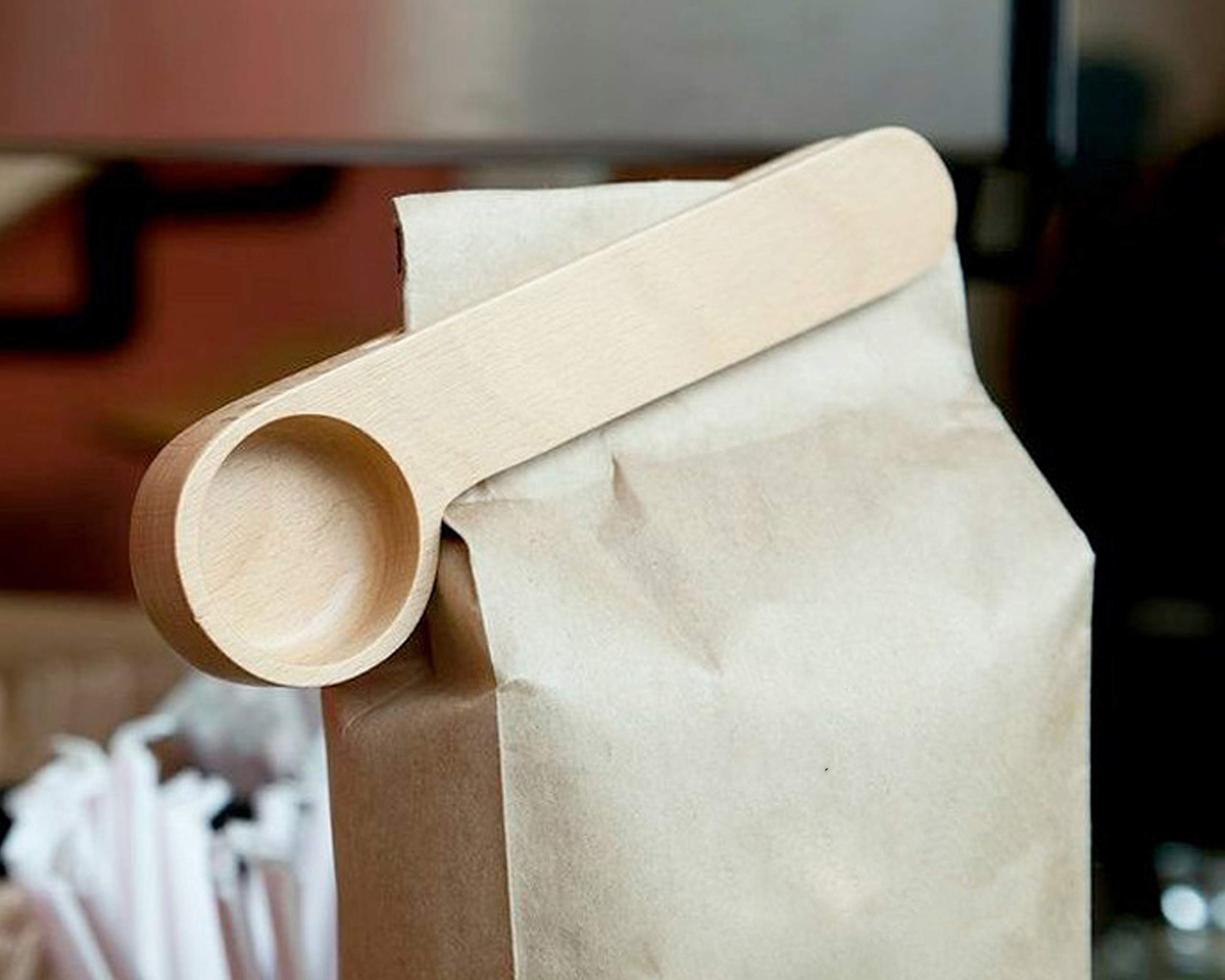 Personalized Wooden Coffee Scoop - Custom Engraved Coffee Measuring Spoon & Bag Clip - Perfect Kitchen Tool for Coffee Lovers - Ideal Gift for Home Baristas & Coffee Enthusiasts - Great for Measuring Coffee Grounds, Storing Beans & Brewing Perfect Cups