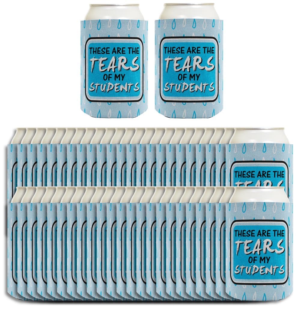 48-Pack Funny Teacher Gift Drink Can Coolers - 'These Are The Tears of My Students' Novelty Beverage Sleeves for Classroom Parties, Teacher Appreciation Gifts & Back to School Events
