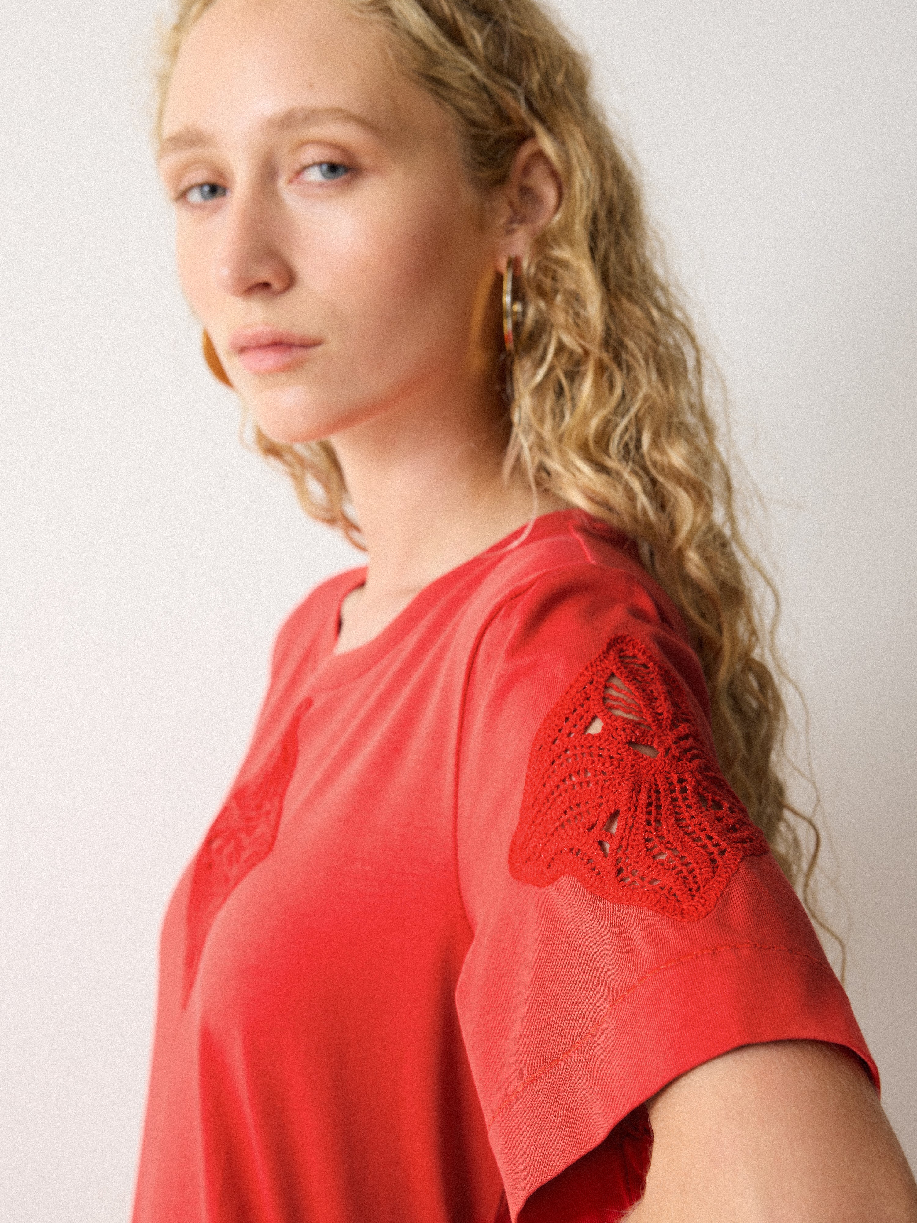 Embroidered Midi T-Shirt Dress for Women - Soft Cotton Casual Summer Dress in Red | Perfect for Beach Outings, Weekend Brunch and Vacation Wear