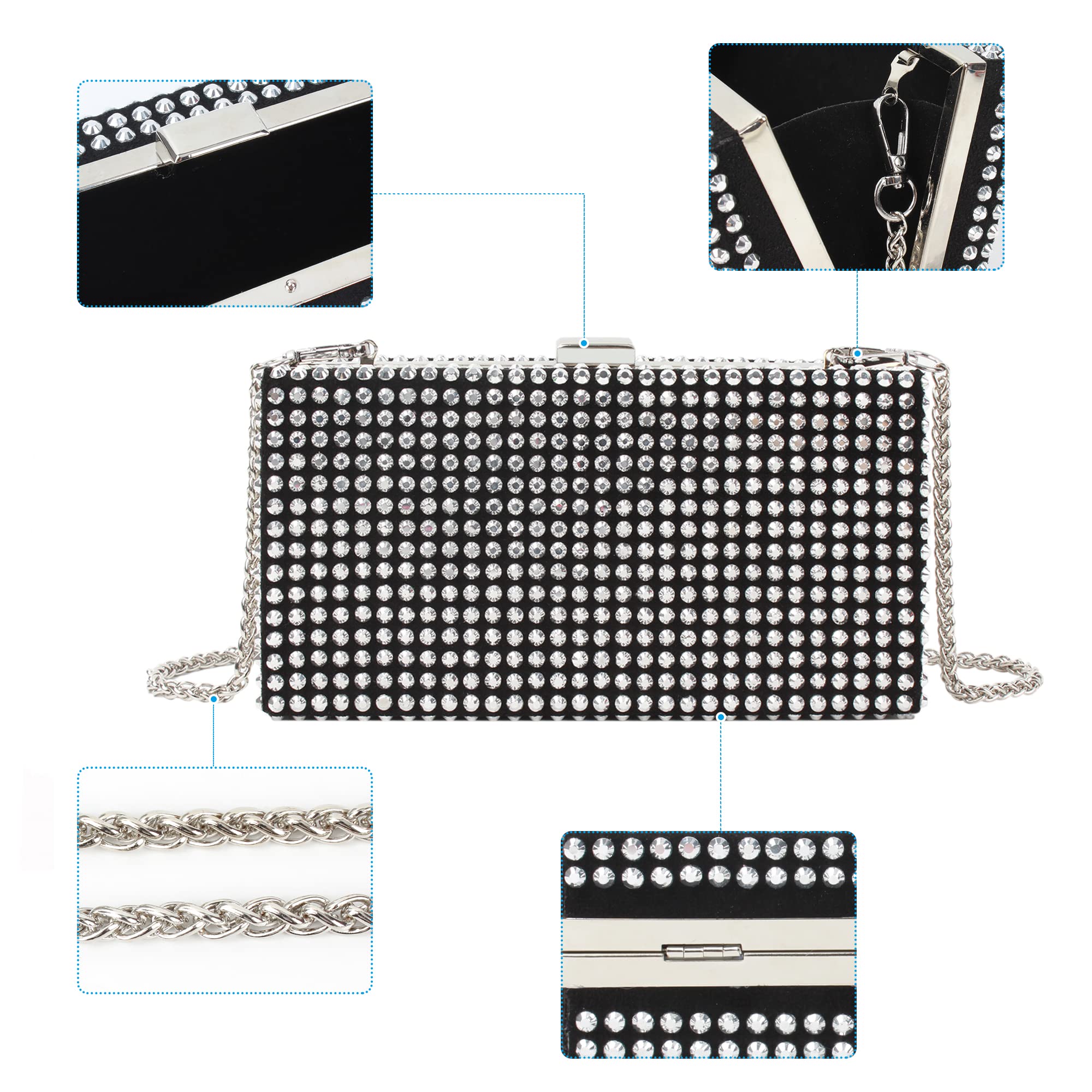 LABANCA Women's PU Leather Crossbody Bag with Chain Strap, Rivet Studded & Crystal Rhinestone Accents - Stylish Shoulder Purse for Parties, Dating & Daily Use