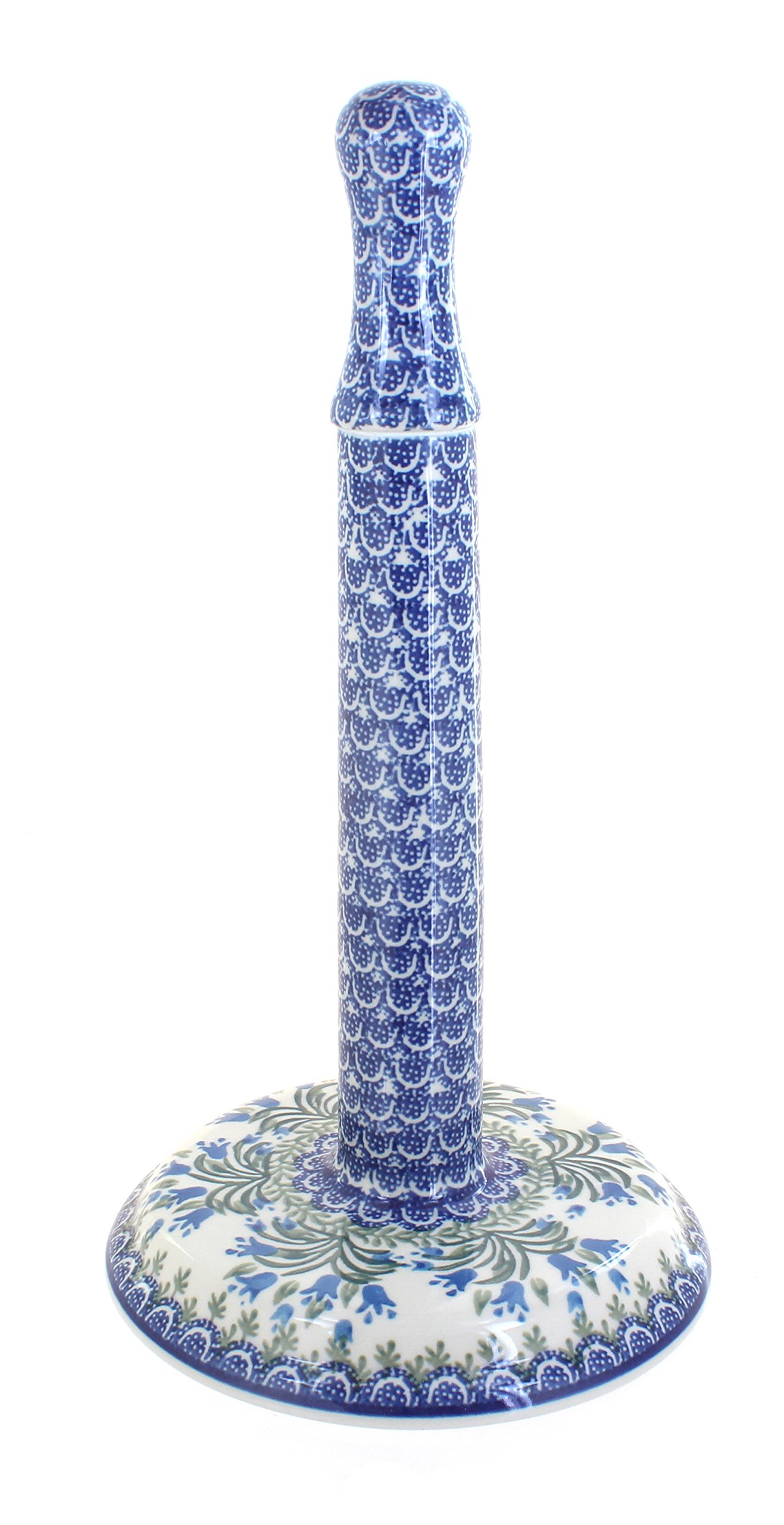 Handmade Blue Rose Polish Pottery Tulip Bouquet Paper Towel Holder - Elegant Kitchen & Bathroom Decor for Farmhouse, Cottage Style Homes