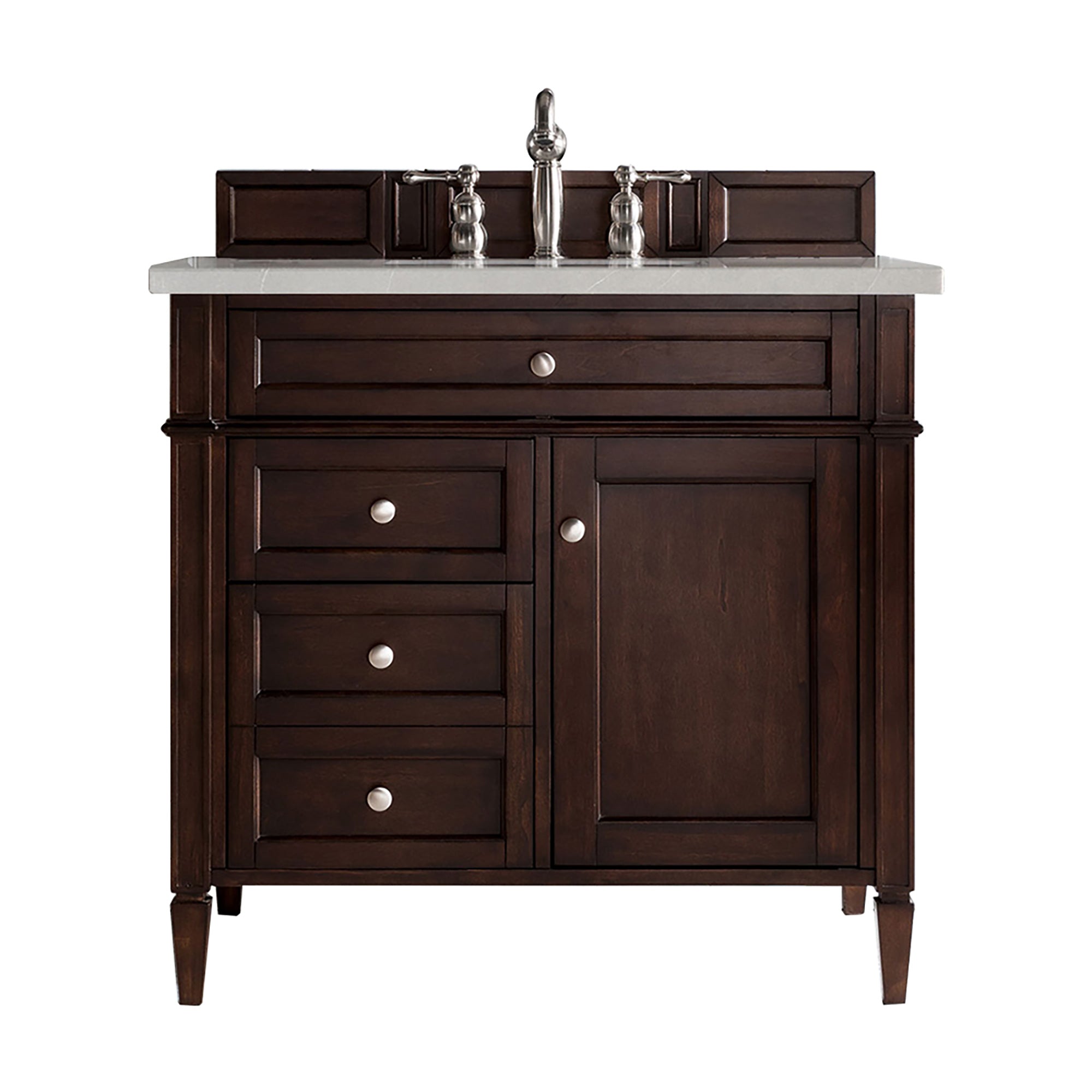 Brittany 36 Inch Burnished Mahogany Bathroom Vanity with 3CM Eternal Serena Quartz Countertop - Perfect for Master Bathroom & Powder Room Remodeling