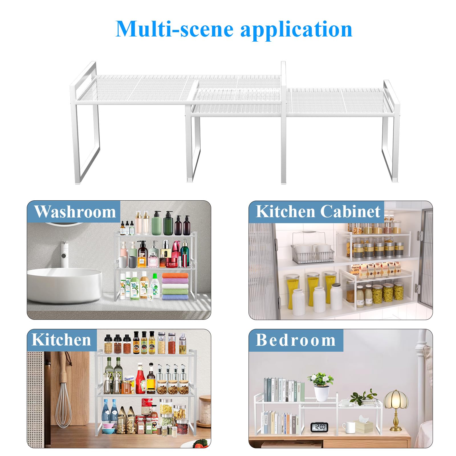 2-Pack Stackable Metal Kitchen Cabinet Organizer Shelf - Sturdy Countertop & Pantry Storage Rack for Spices, Cans, and Cookware - Perfect for Small Spaces and Clutter-Free Organization