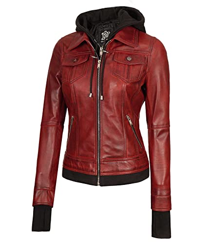 Tralee - Maroon Hooded Leather Jacket