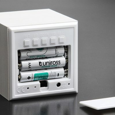 GINGKO LED Cube Digital Alarm Clock with Temperature Display - White, Modern Nightstand Clock for Bedroom, Office, and Travel