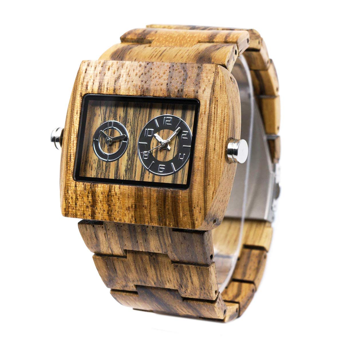 BEWELL Men's Wooden Watch - Square Dial, Dual Time Display, Quartz Movement - Stylish & Eco-Friendly Wood Watch for Casual, Business & Outdoor Activities
