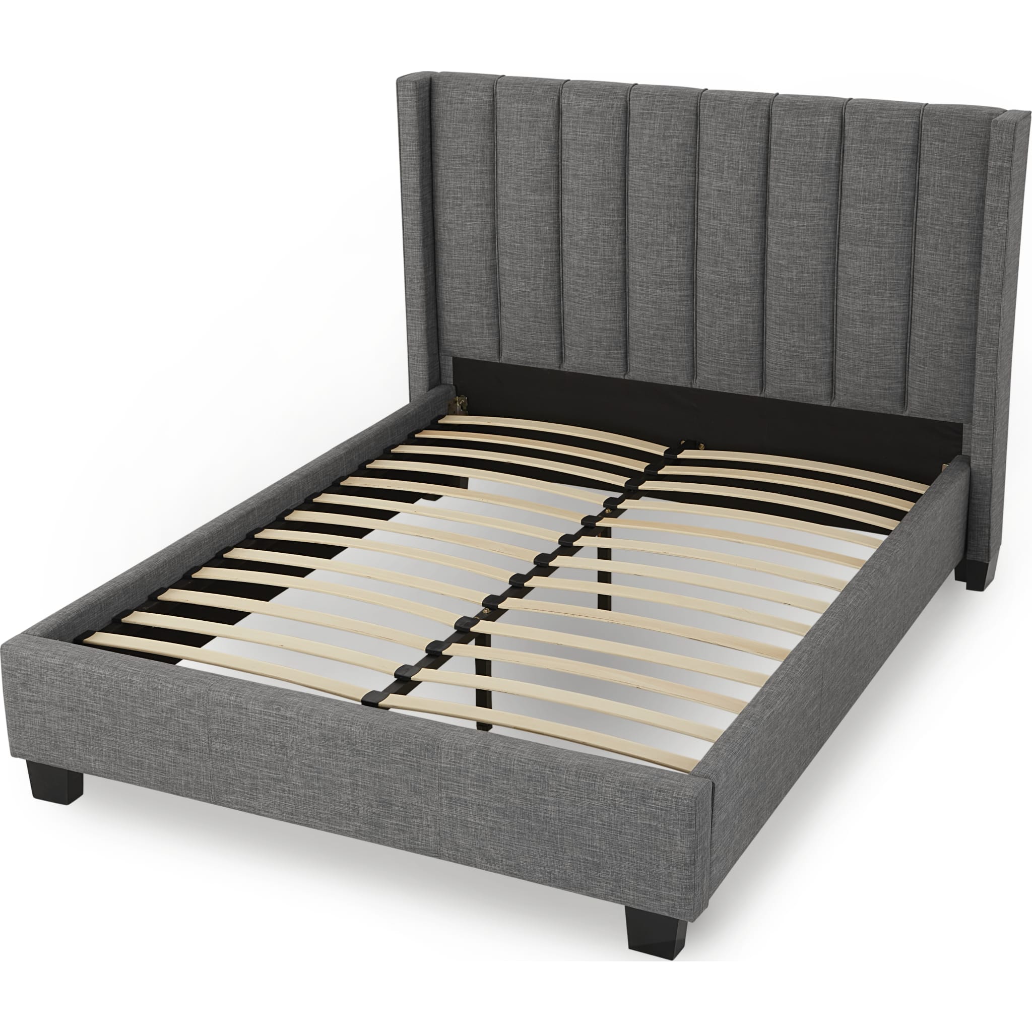 Palermo Upholstered Storage Bed with Footboard - Dark Stone Fabric Platform Bed Frame - Perfect for Small Bedrooms & Guest Rooms