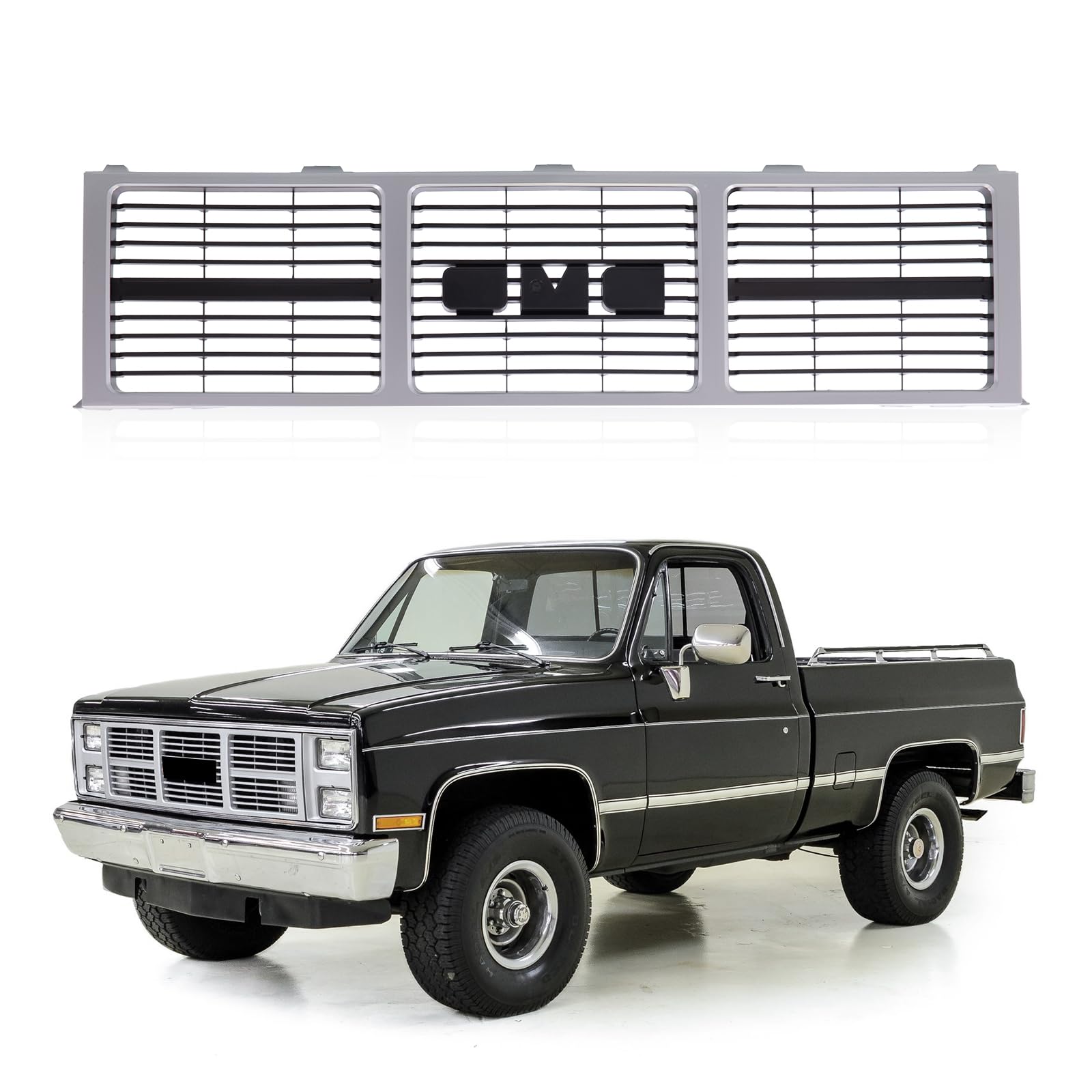 GMC C/K Series Front Grille Replacement - Silver Shell & Gray Insert Compatible with C1500 C2500 C3500 K1500 K2500 K3500 Pickup Trucks (1985-1988) | Perfect for Restoration & Custom Upgrades