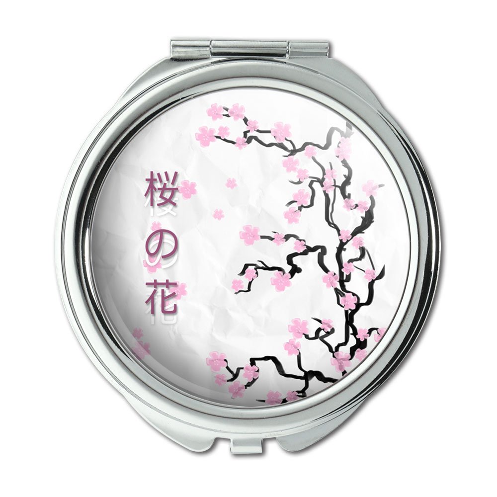 Japanese Cherry Blossom Tree Pink Compact Mirror - Portable Handbag Makeup Mirror for Women (Perfect for Travel, Bridal Makeup & Everyday Touch-ups)