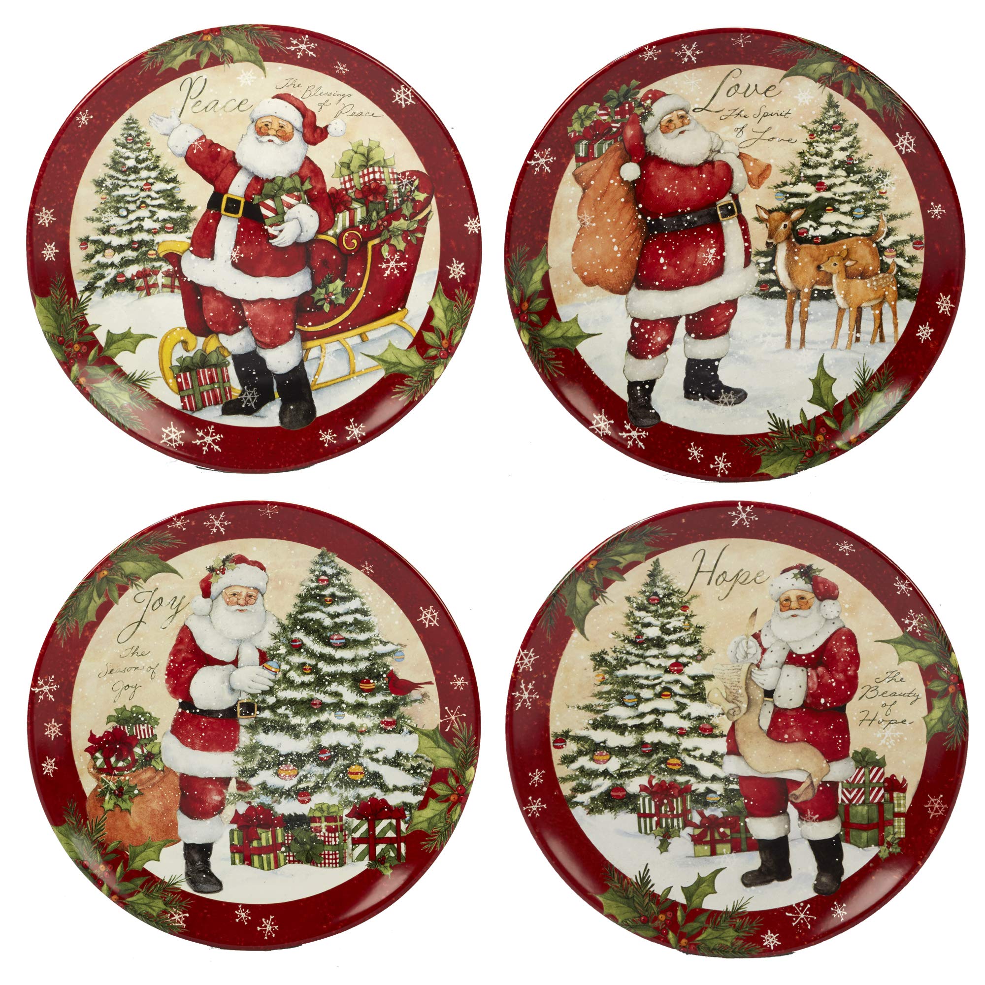 Certified International 89127 Holiday Wishes 16-Piece Dinnerware Set - 4 Place Settings, Multicolor Porcelain Plates, Bowls & Mugs - Perfect for Christmas, Thanksgiving & Family Gatherings