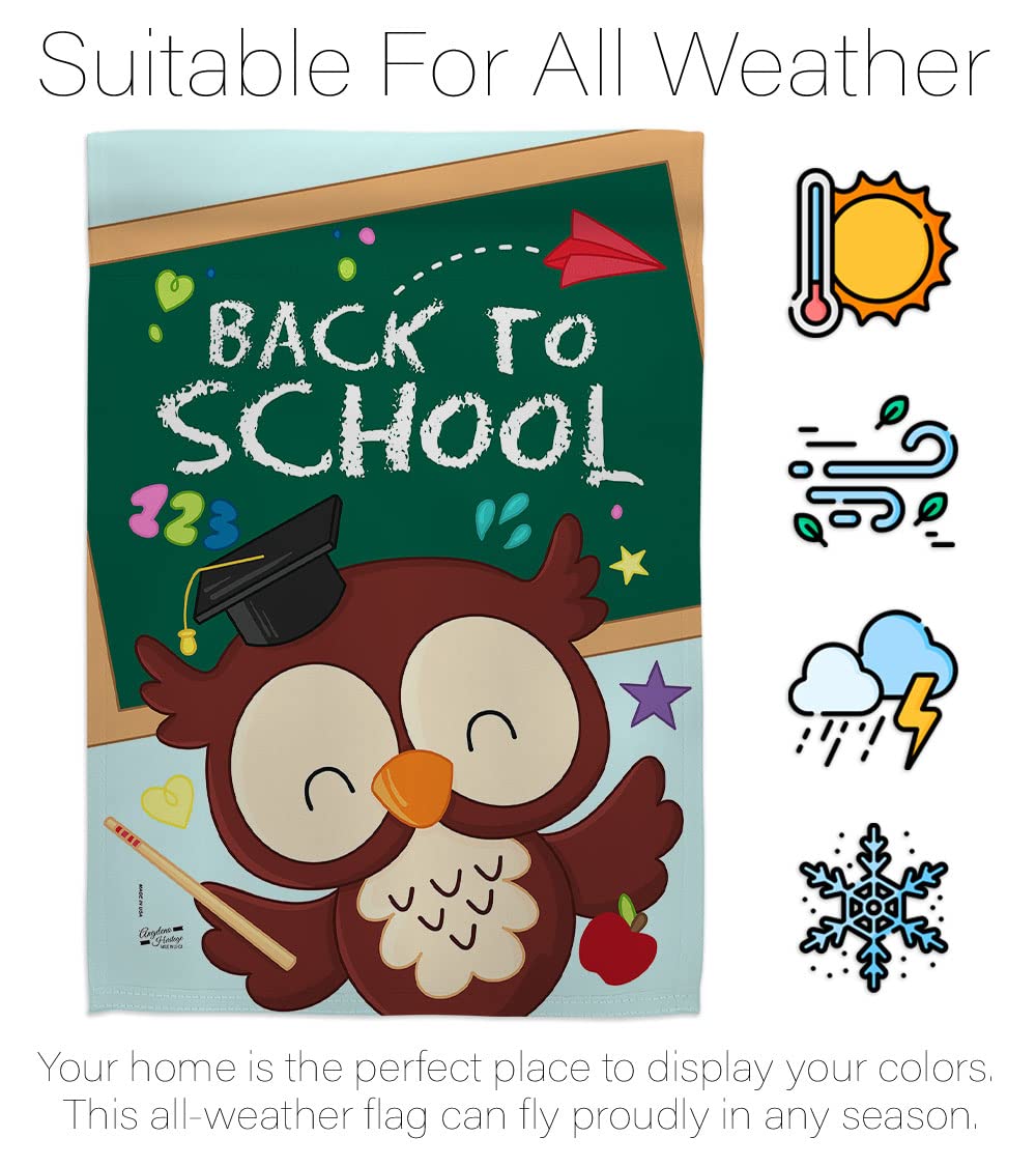 Whoo Back to School Double-Sided House Flag Set - Eagle Design for Classroom Decor, Teacher & Student Gifts, First Day of School Supplies - Perfect for Yard, Garden & Bus Decorations (Made in USA) - Ideal for Back-to-School Celebrations, Teacher Appreciation & Classroom Themes