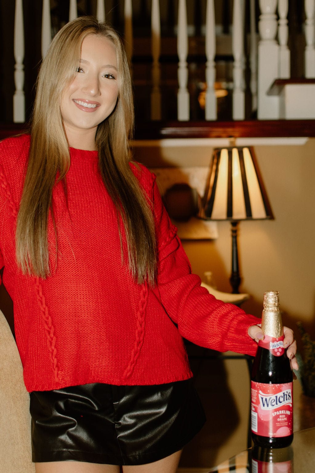 Chunky Knit Sweater with Red Braid Detail - Cozy Winter Pullover for Women | Perfect for Casual Outfits, Office Wear & Holiday Gatherings