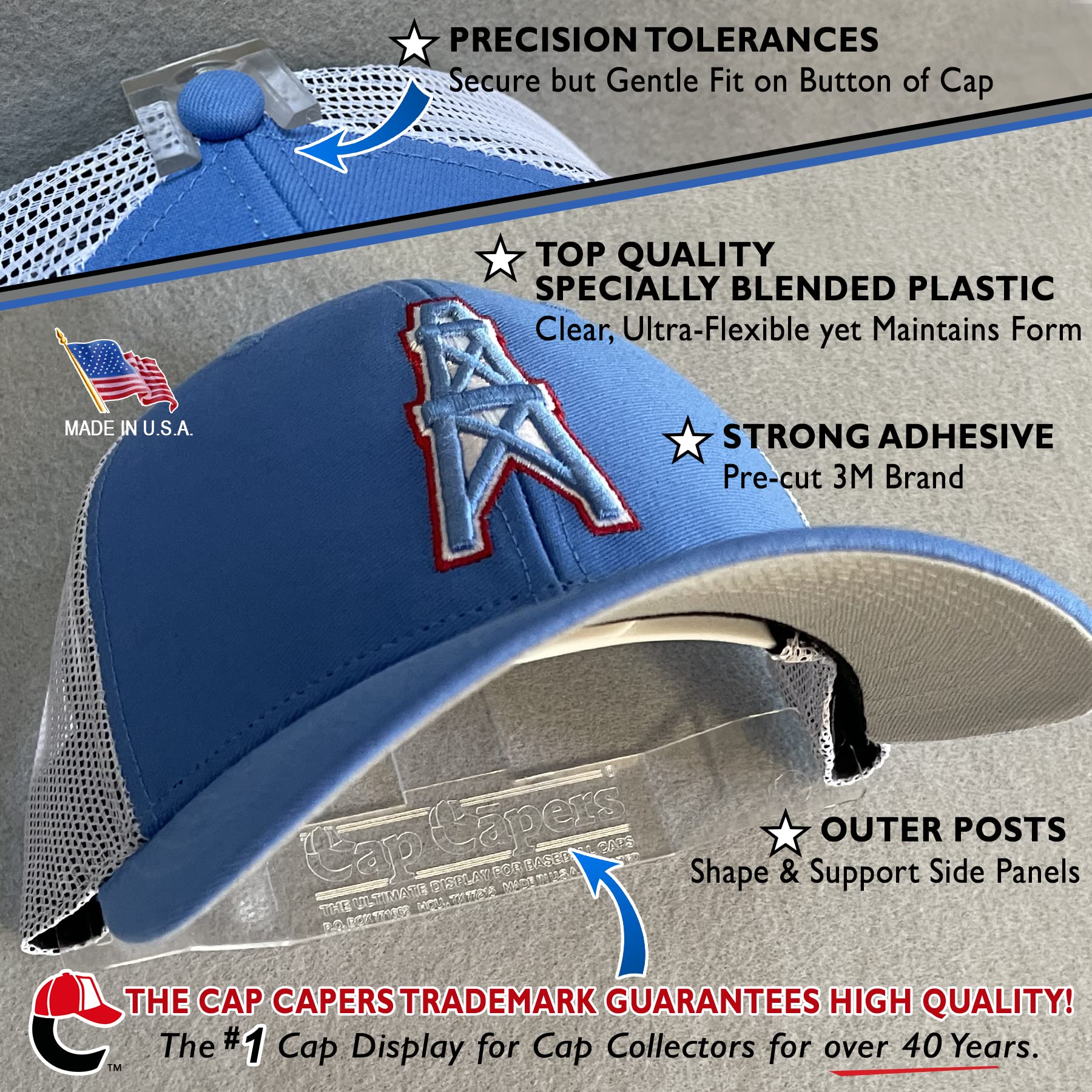 Cap Capers® Baseball Cap Display - Wall Mounted Hat Rack Organizer (6 Pack) for Cap Collectors | Perfect for Bedroom, Closet & Sports Memorabilia Storage