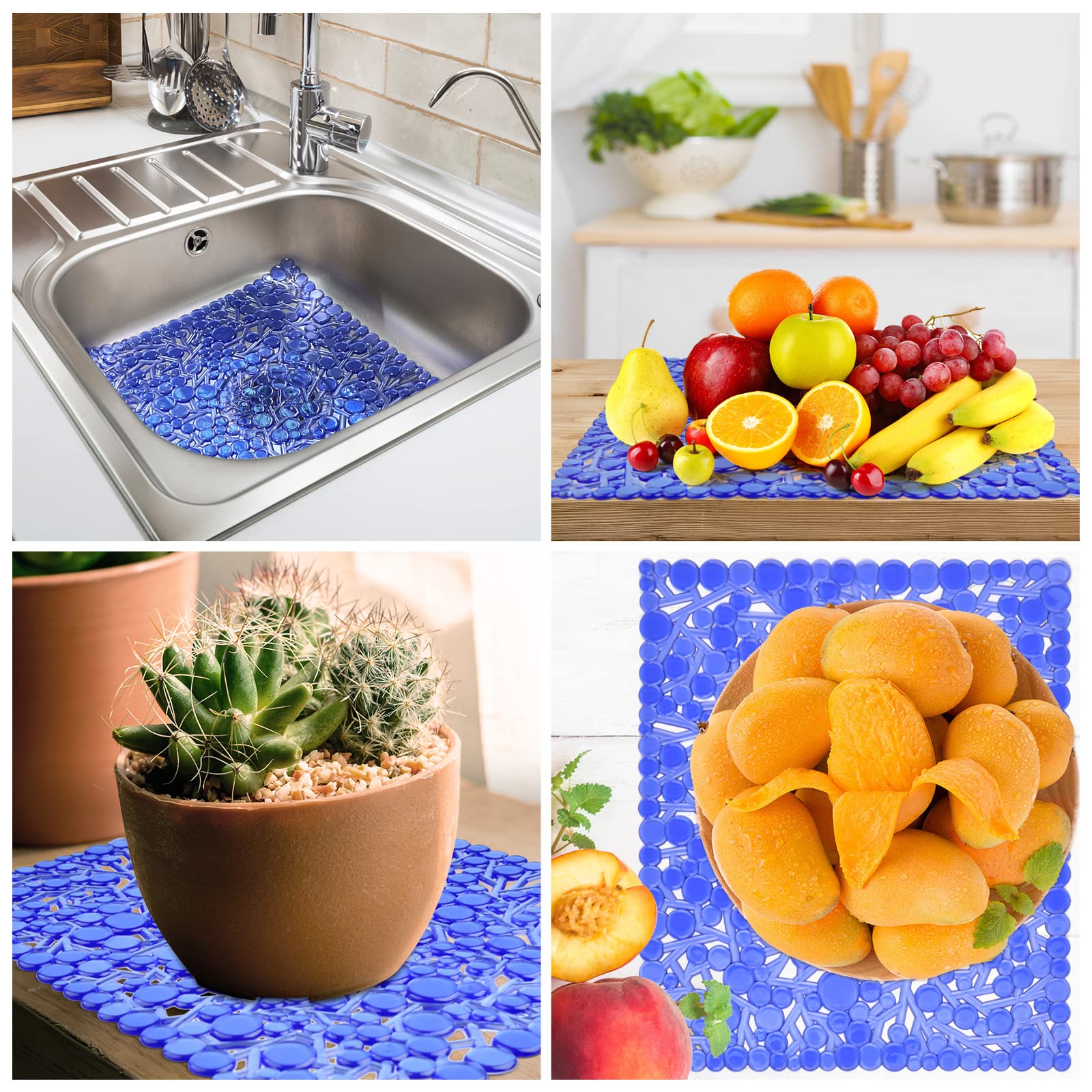 Coopay 2 Pack Non-Slip Kitchen Sink Mats - PVC Eco-Friendly Dish Drying Pad, Adjustable Sink Protector for Stainless Steel & Porcelain Sinks (12.6”x10.5”, Blue) - Perfect for Dishwashing, Draining & Protecting Sink Bottom