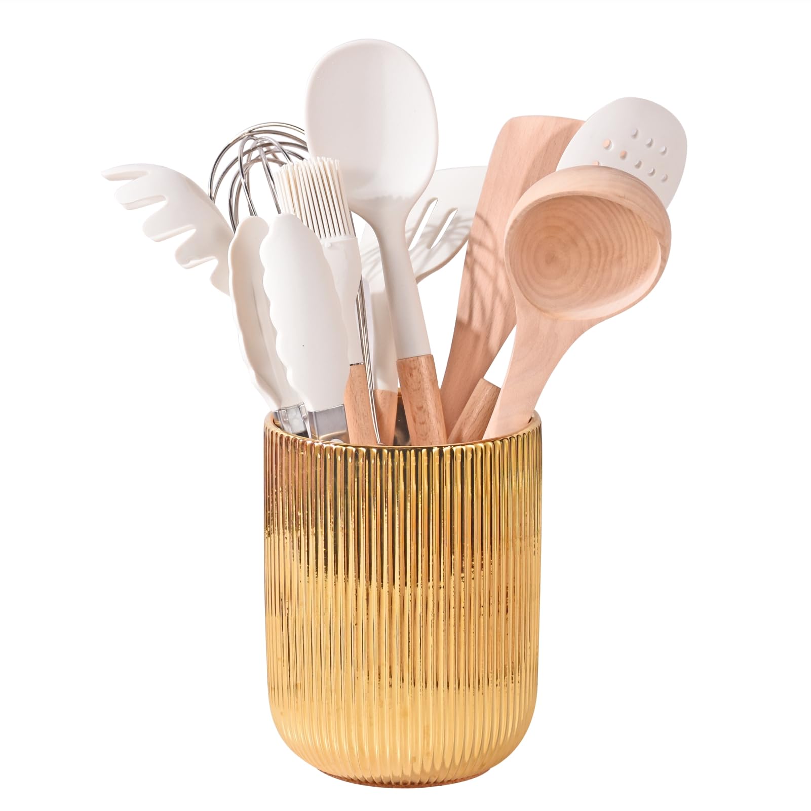 Premium Ceramic Kitchen Utensil Holder with Gold Accents - 5.1
