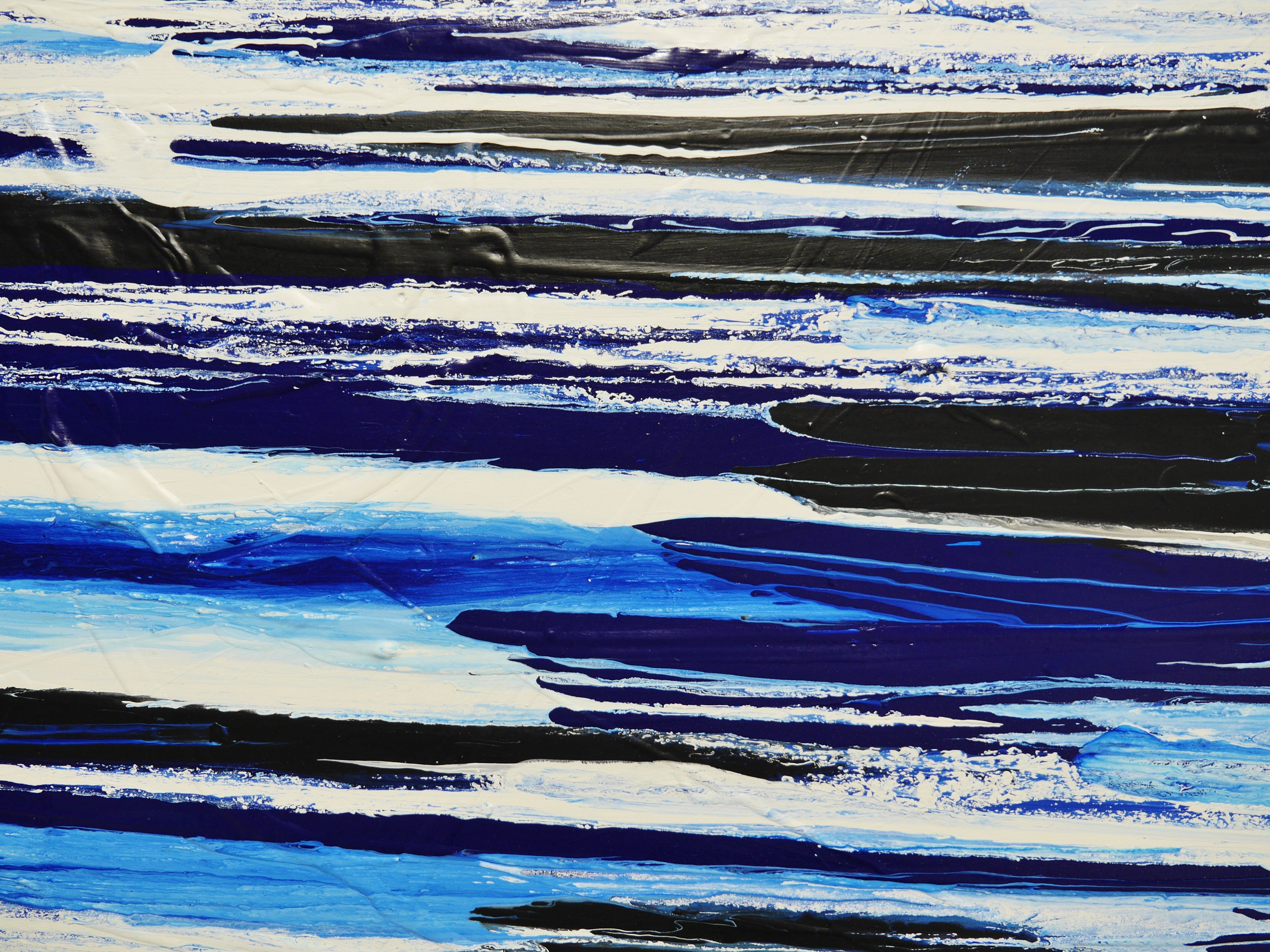Blue White Black Textured Abstract Painting - Sapphire Flow 200cm x 80cm Canvas Wall Art for Living Room, Bedroom & Office Decor
