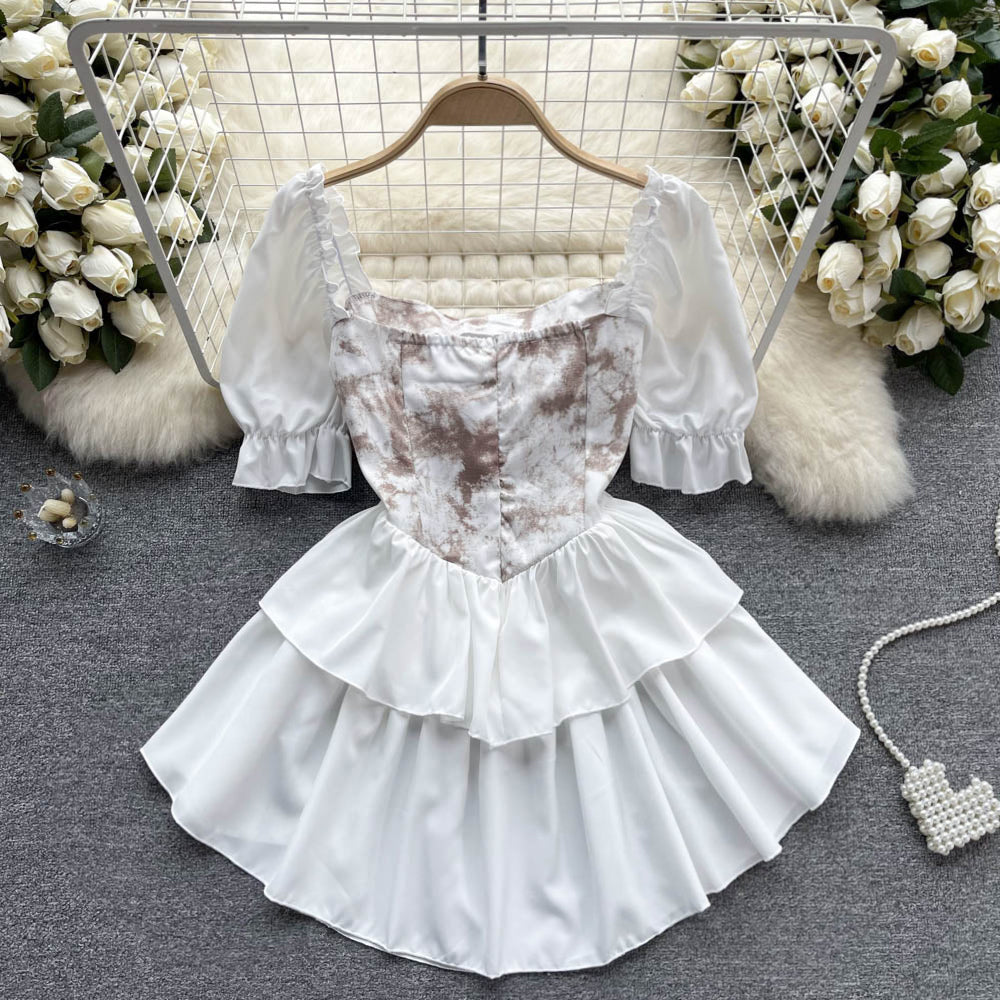 Elegant French Court Style Square Neck Puff Sleeve Midi Dress with Flared Skirt | Vintage Inspired Women's Formal Gown for Weddings, Parties & Special Occasions