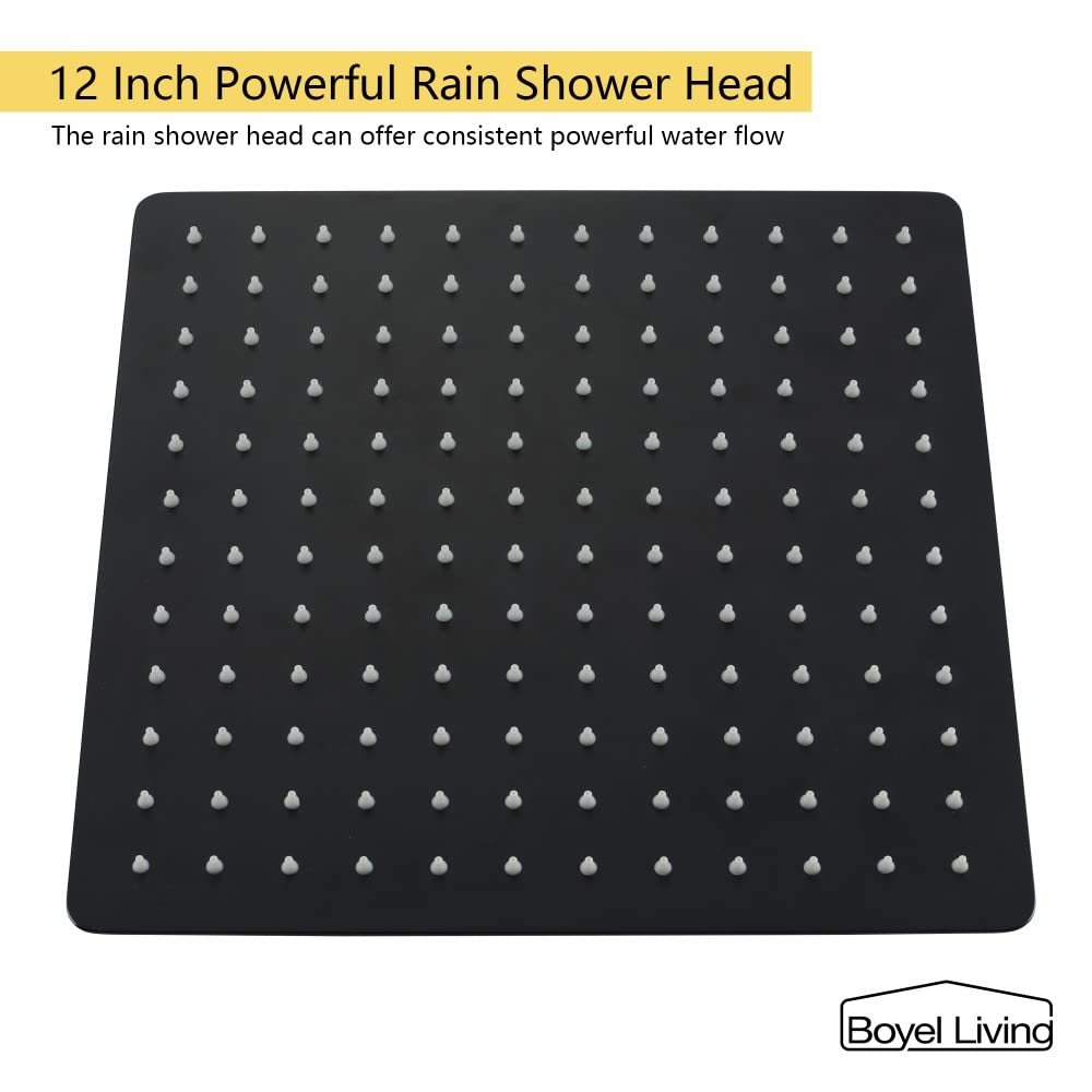 Premium 12 Inch Rainfall Shower System Set - High Pressure Matte Black Shower Head with Wall Mounted Faucet (2-Function) for Luxurious Bathroom Experience | Perfect for Master Bath, Spa Retreat & Modern Home Renovation