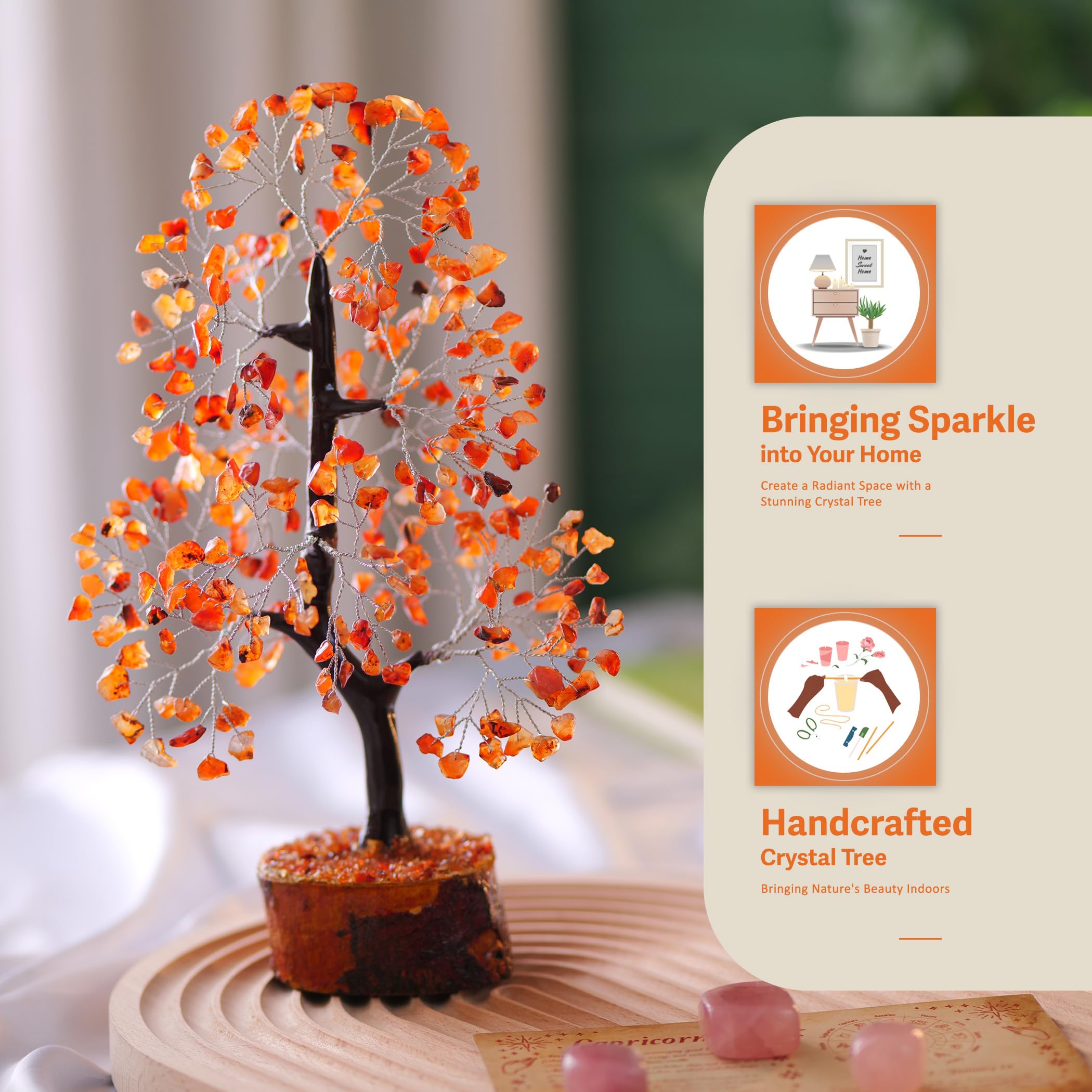 Healing Carnelian Gemstone Tree - Natural Crystal Tree for Positive Energy, Luck & Chakra Balance | Feng Shui Tree of Life Decor | Unique Birthday & Thoughtful Gifts for Women | Perfect for Home, Office Meditation & Spiritual Spaces