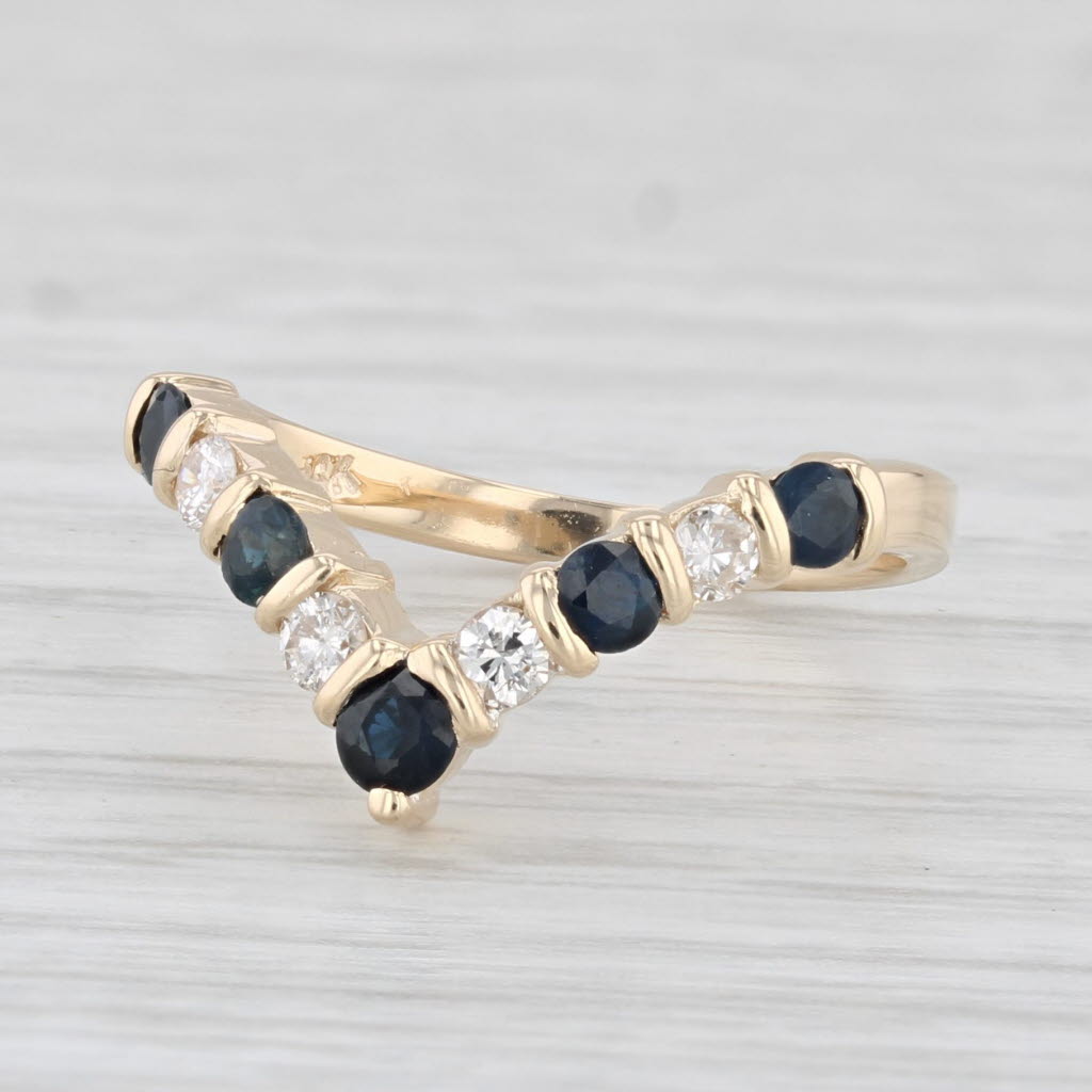 0.48ctw Blue Sapphire & Diamond Contoured V Ring - 14k Yellow Gold - Size 5.75 - Elegant Engagement Ring for Women, Perfect for Weddings, Anniversaries & Special Occasions