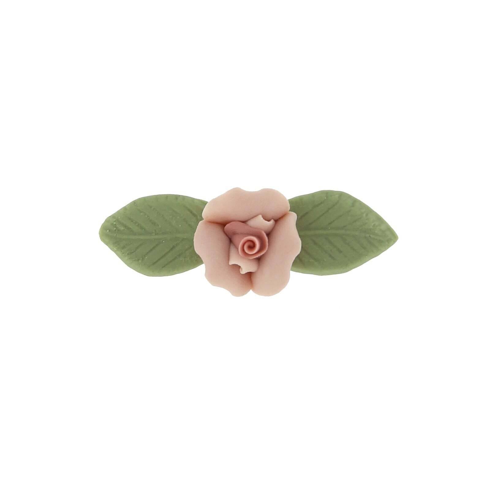 1928 Vintage Jewelry Genuine Pink Porcelain Rose & Green Leaf Brooch Pin - Perfect for Weddings, Prom & Special Occasions