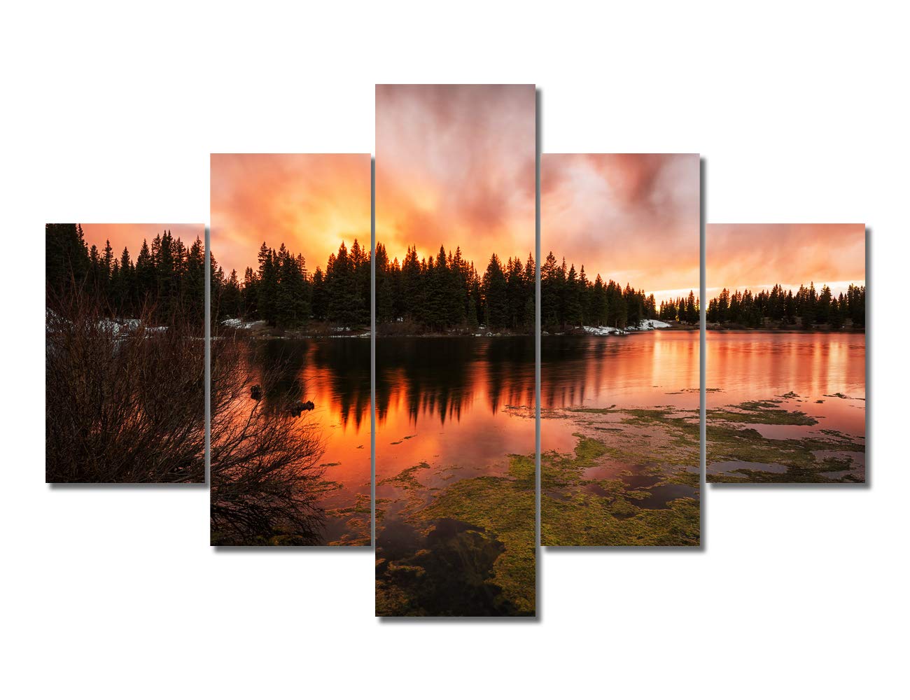 TUMOVO Sunset Wall Art - Modern 5-Panel Canvas Painting of Colorado Forest at Dusk, Home Decor for Living Room, Bedroom & Office