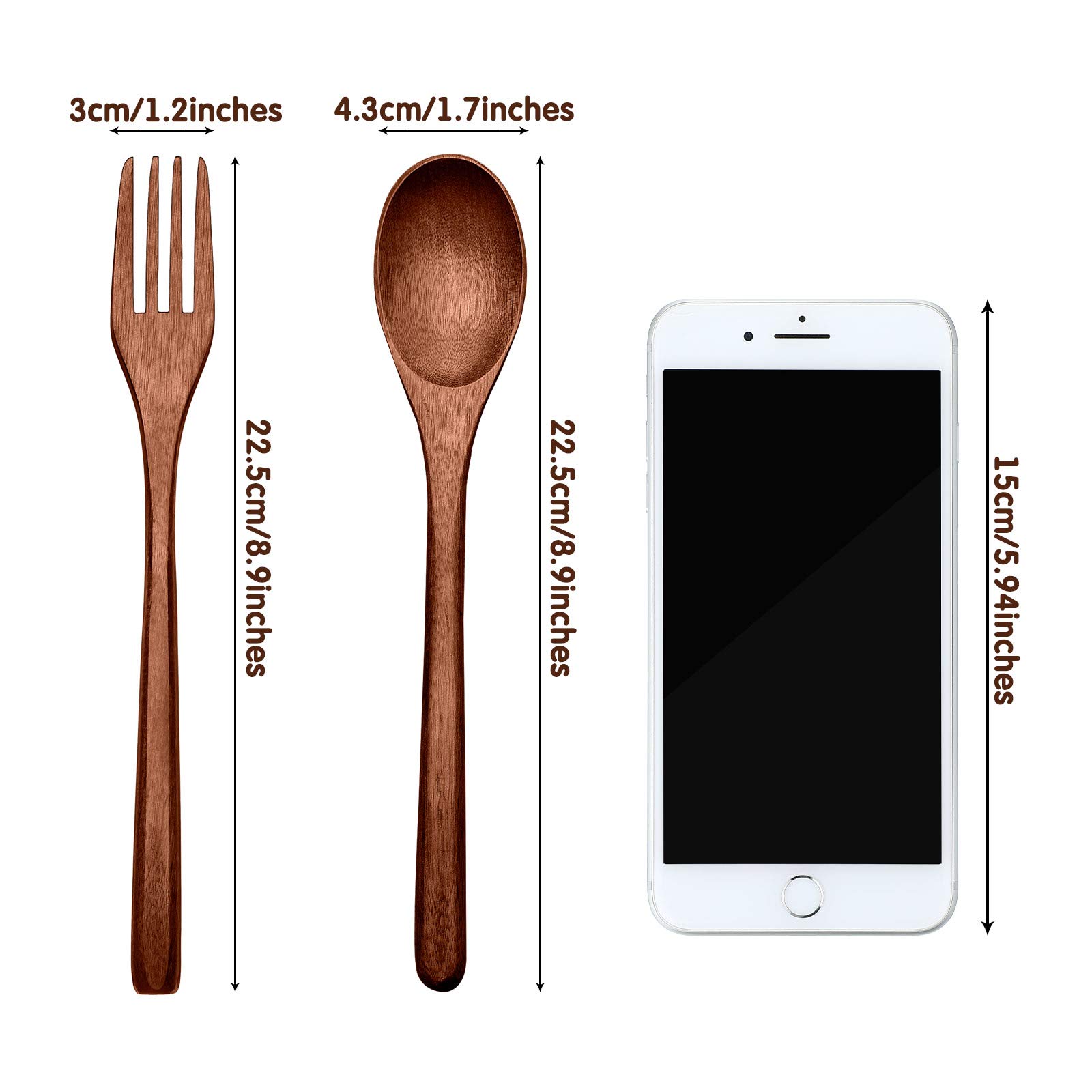 **Handmade Natural Wooden Cutlery Set - 6-Piece Reusable Wooden Spoons & Forks for Cooking, Stirring, Eating - Eco-Friendly Flatware for Dinner, Picnics & Camping**