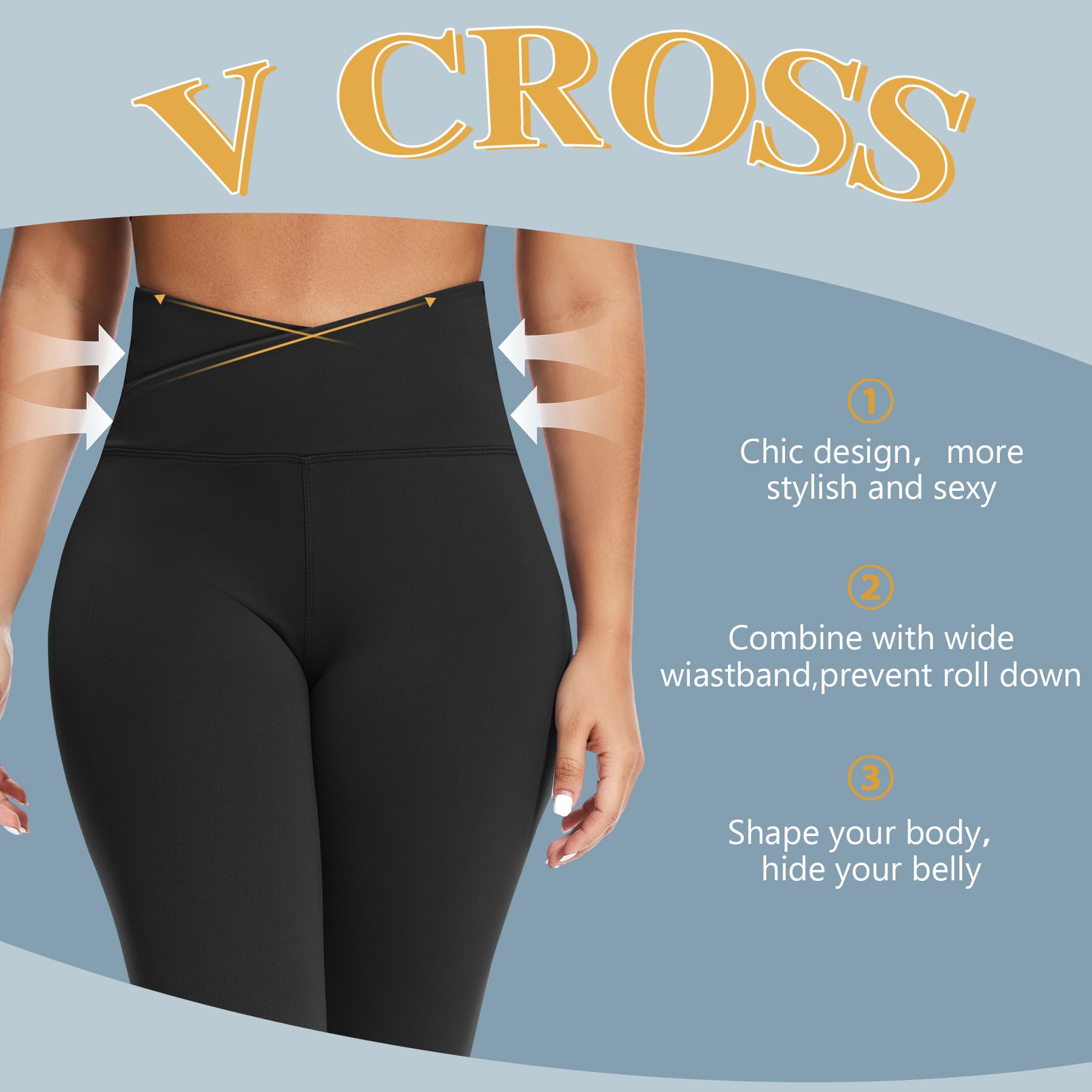Morefeel Women's V Cross Waist Capri Leggings - Tummy Control Butt Lift Yoga Pants for Gym, Workout & Summer Sports | Soft High-Waisted Compression Tights for Running, Pilates & Lounge Wear