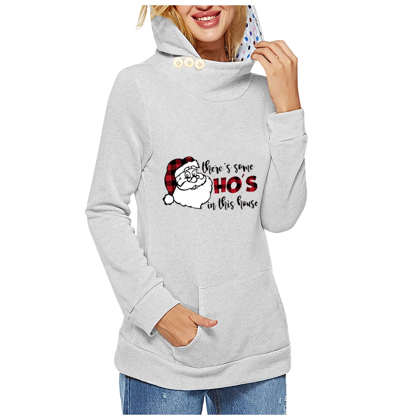 Women's Plus Size Button Down Long Sleeve Pullover Blouse - Soft High Neck Casual Letter Print Top for Spring Travel & Office Wear