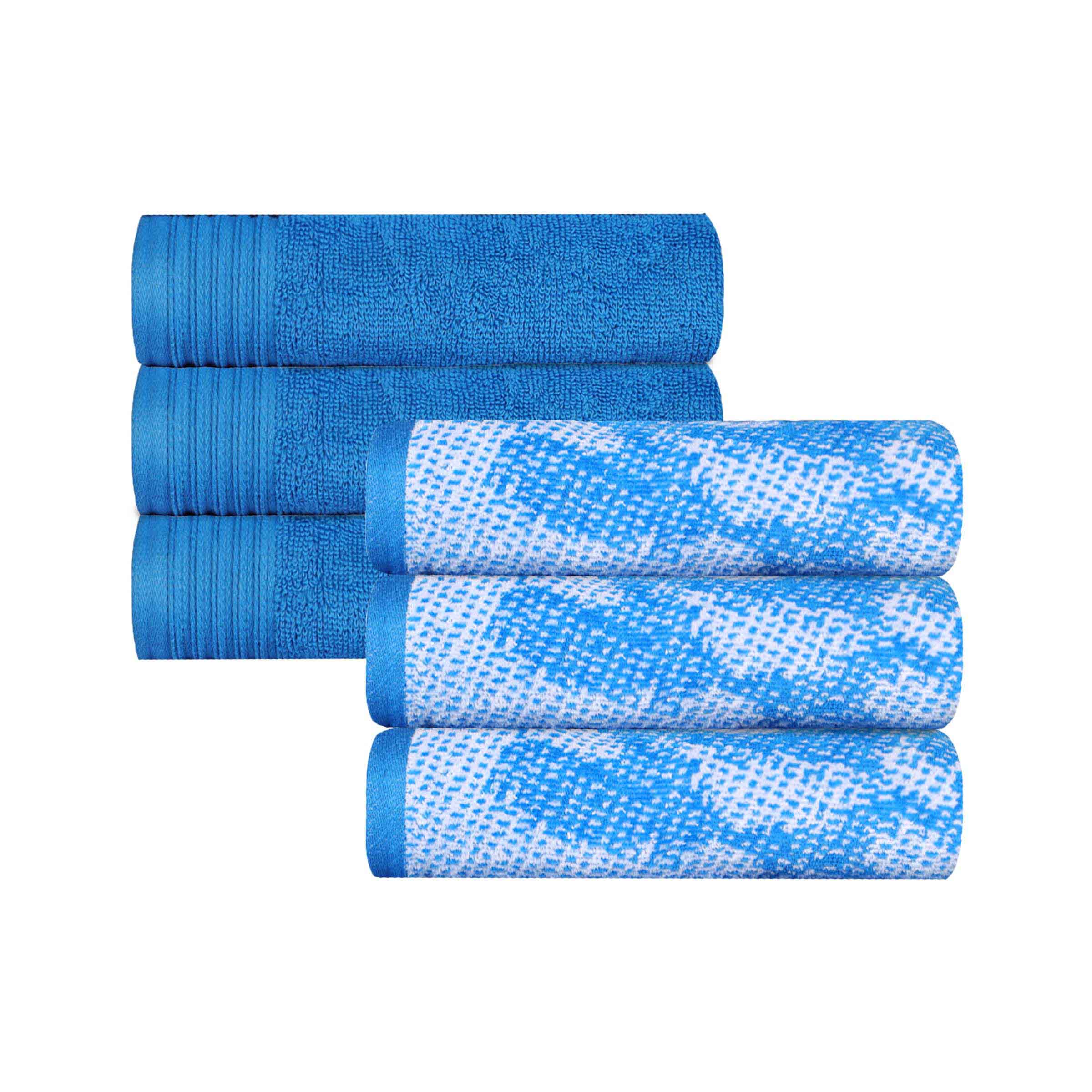 Premium Cotton Quick-Drying Hand Towels - Set of 6 (Solid & Marble Patterns) for Bathroom, Kitchen & Gym - Ultra Absorbent & Soft Guest Towels