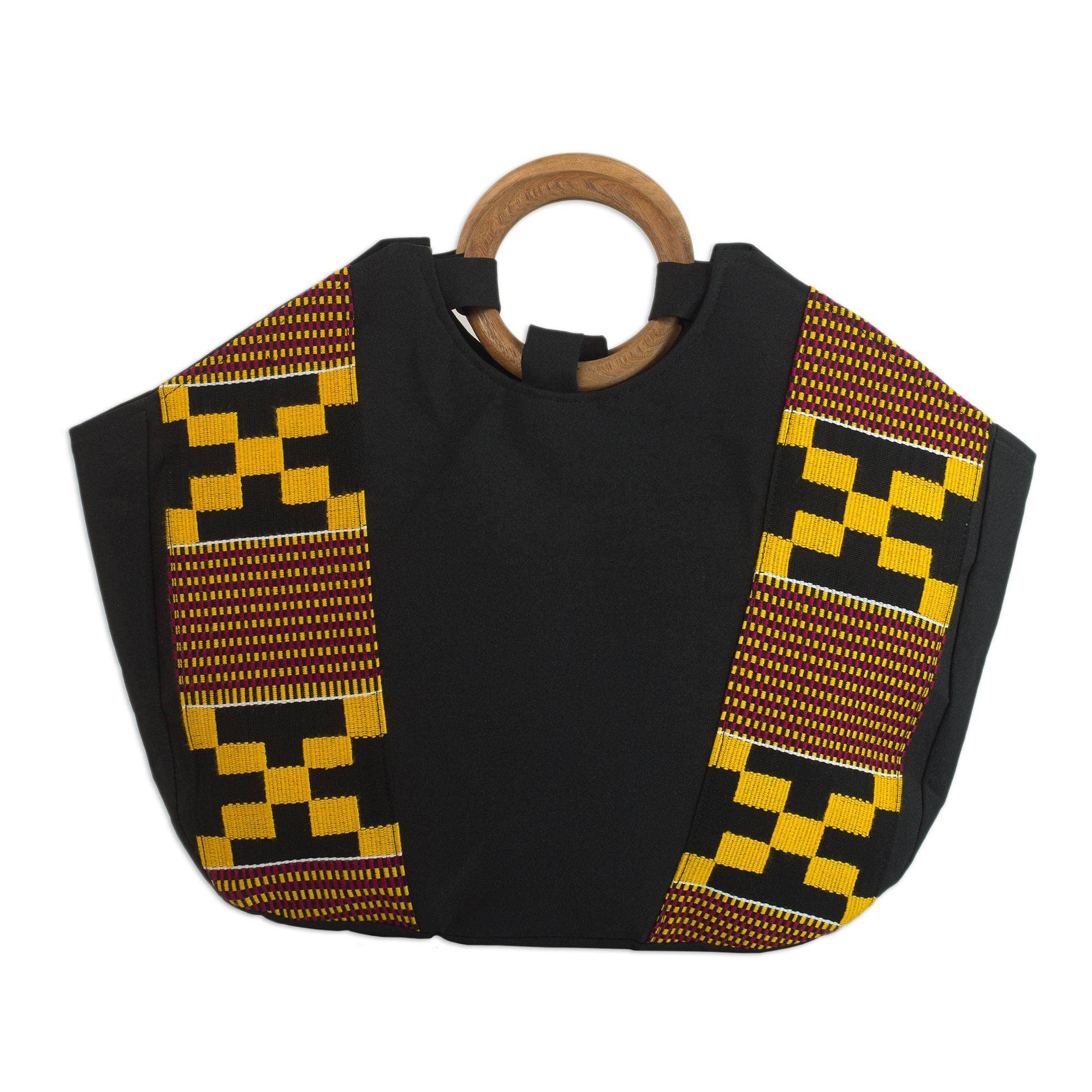 Authentic NOVICA Yellow Cotton Kente Tote Handbag - 'Money Is Sweet' African Print Women's Shoulder Bag for Work, Travel & Shopping