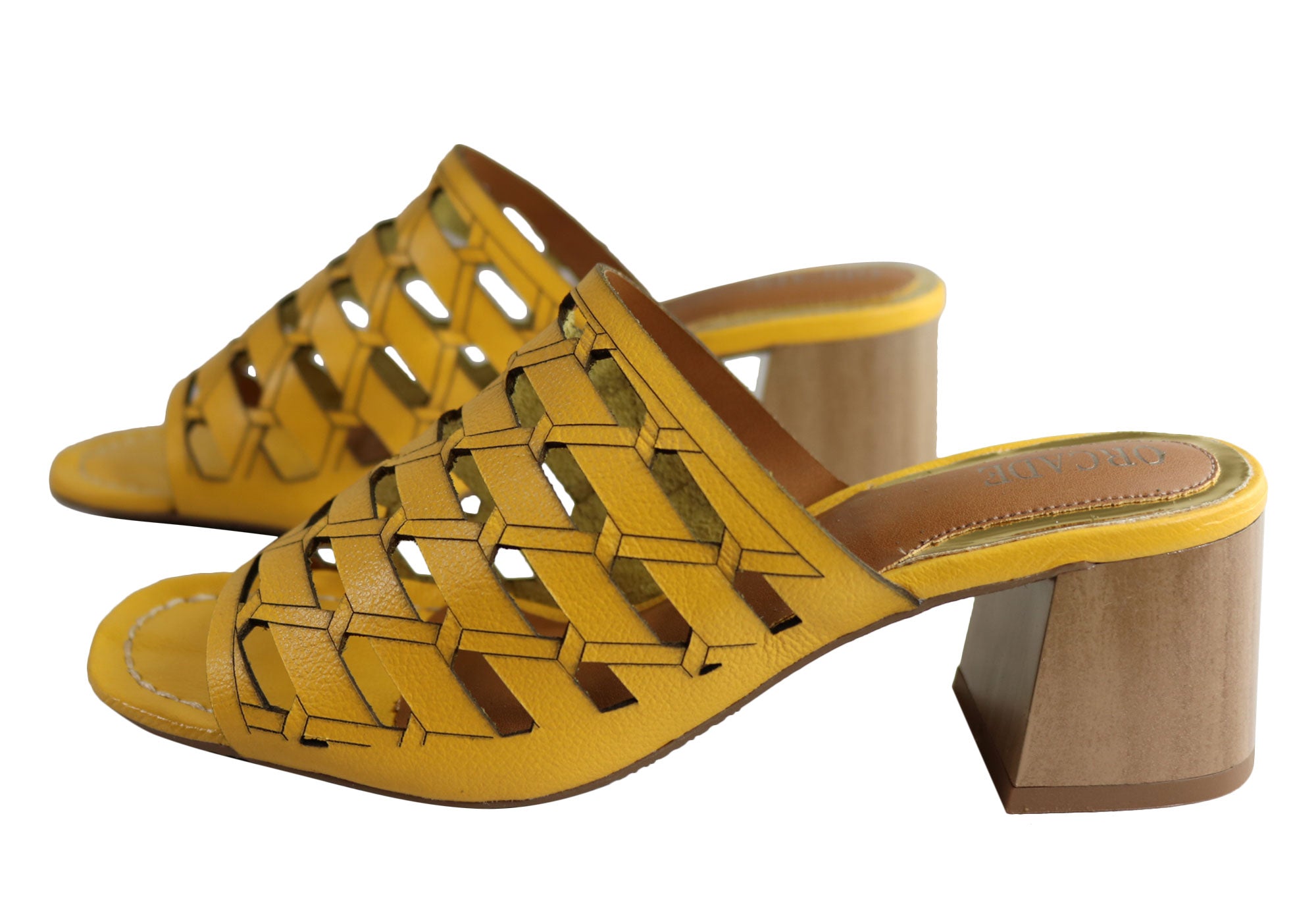 Orcade Raelene Women's Leather Mid Heel Slide Sandals - Comfortable & Stylish Brazilian Made Shoes for Casual Outings & Summer Wear