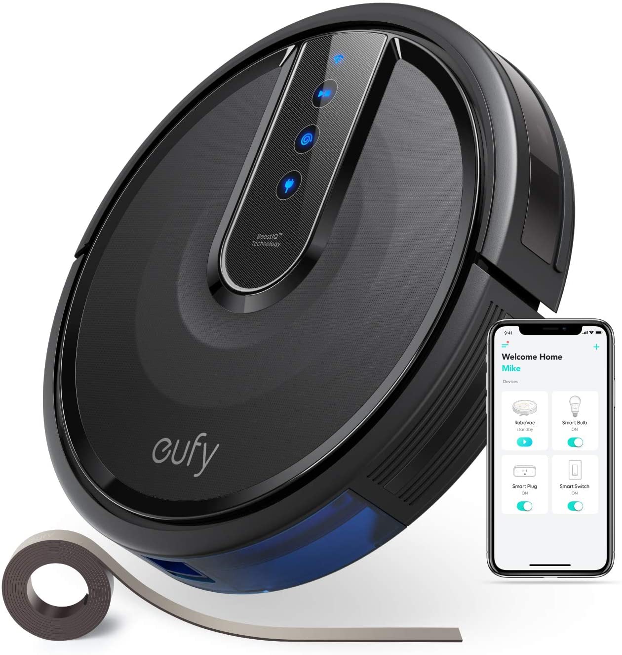 Eufy RoboVac 35C WiFi Robot Vacuum Cleaner - Super Thin, Smart App Control, Pet Hair Friendly, Works with Alexa (Black) - Ideal for Hardwood Floors, Carpets & Pet Owners