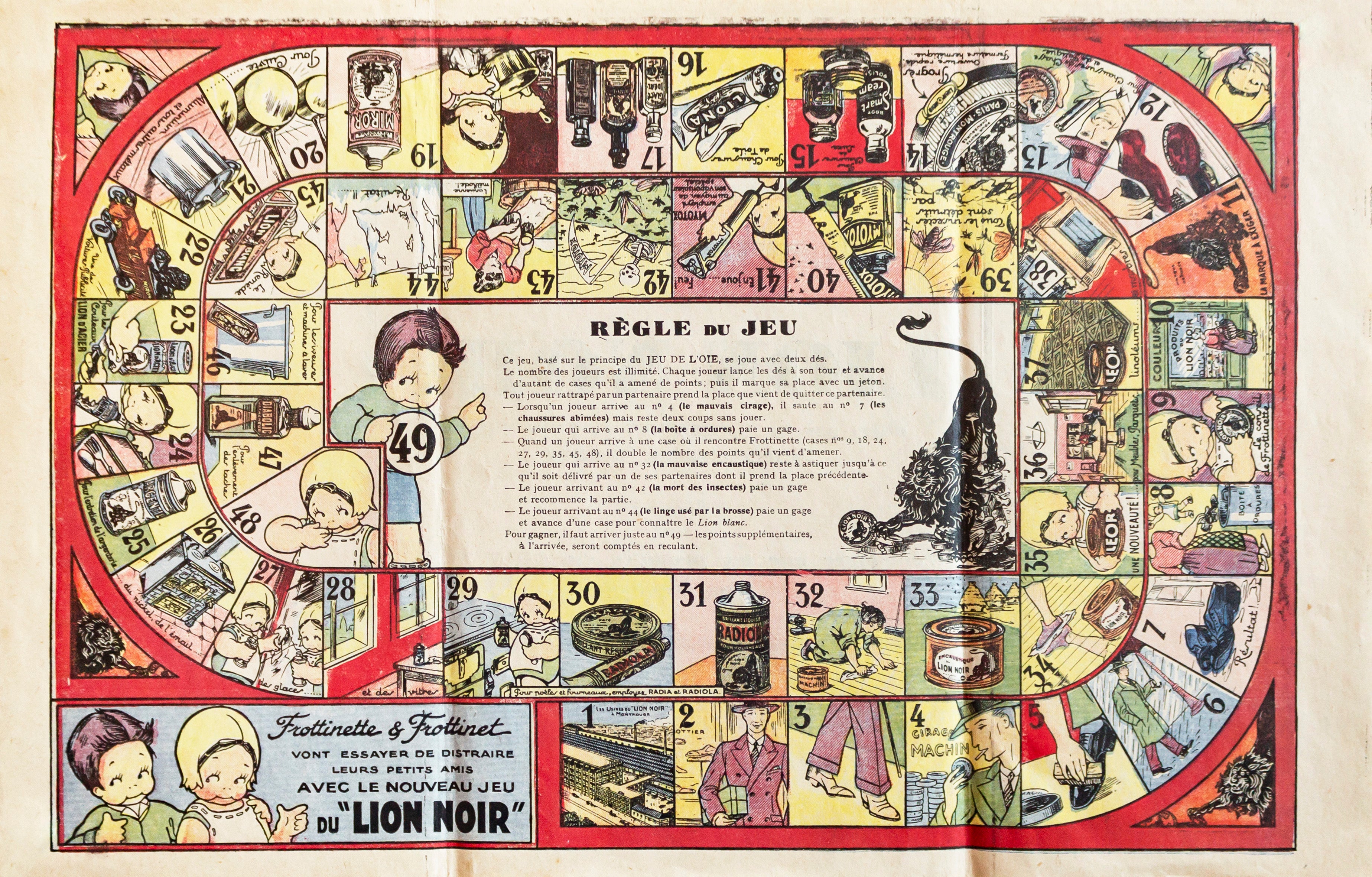 Vintage 1930s French Art Deco Game Sheet - Original Jeu de Lion Noir Black Lion Board Game for Collectors & Home Decor | Perfect for Antique Gaming, Wall Art & Vintage Interior Design