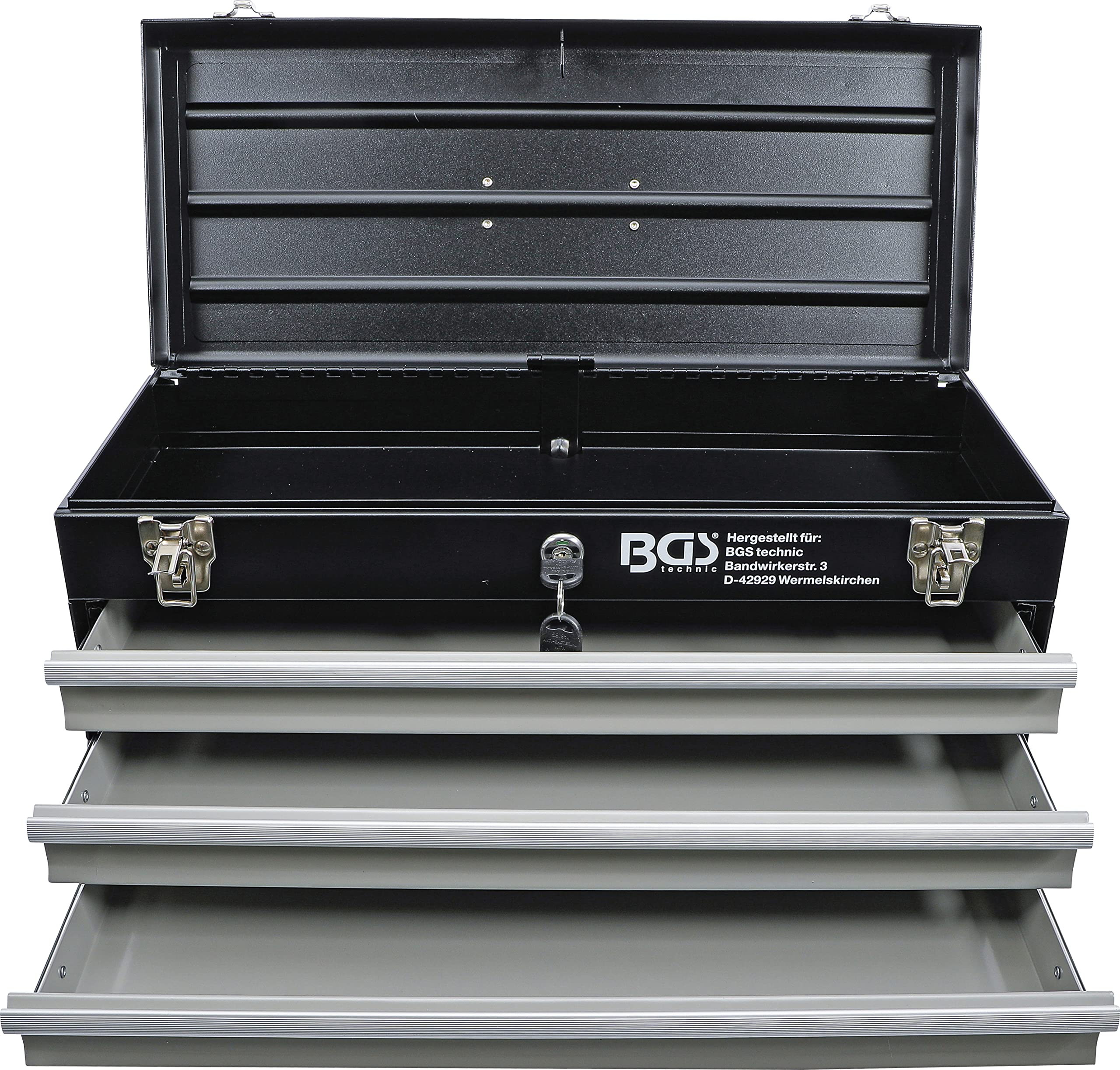 BGS 3312 Heavy Duty 3-Drawer Metal Tool Box - Silver & Black Tool Storage Organizer for Garage, Workshop, and DIY Projects